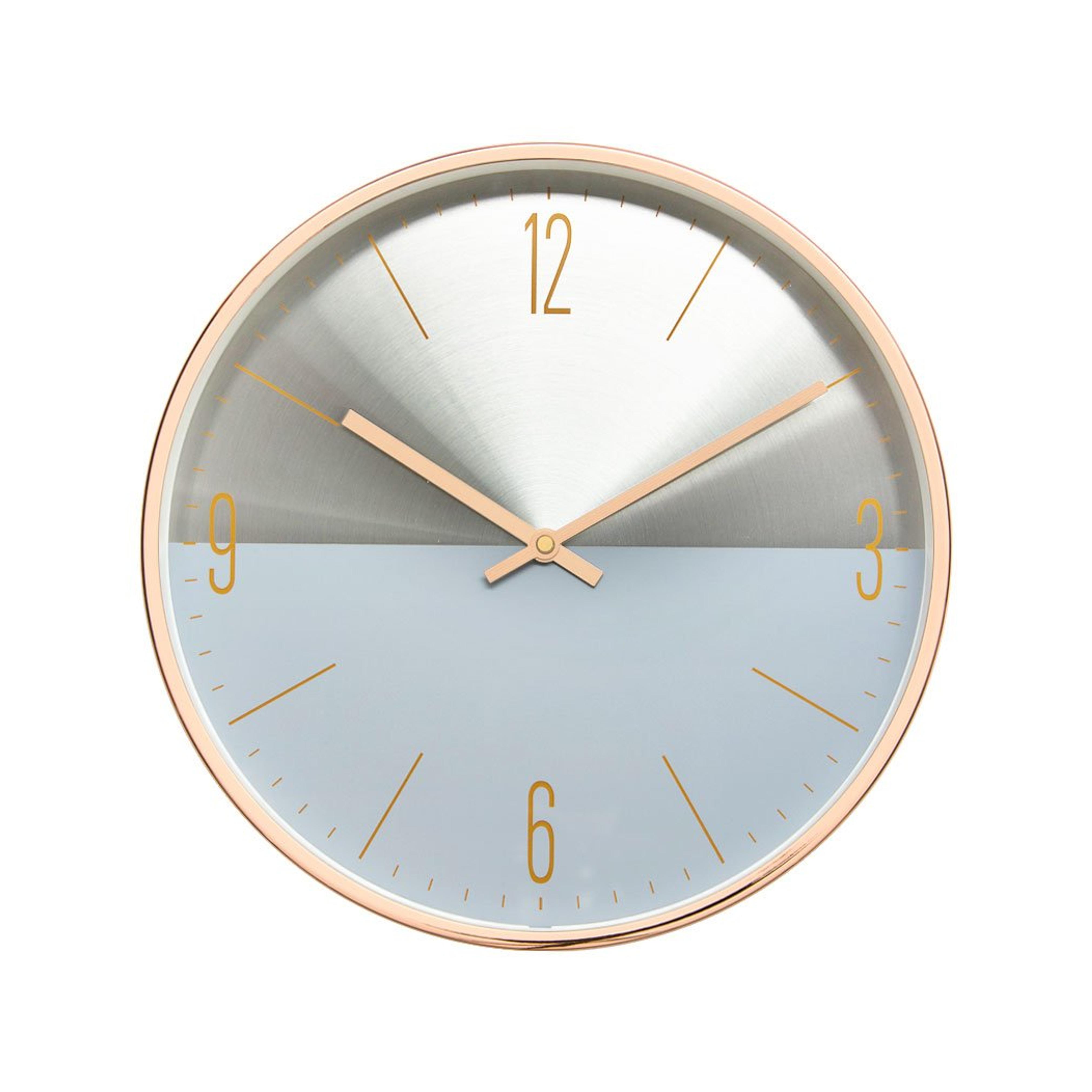 Luxury Modern 12" Two Toned Metal Design Silent Non-Ticking Wall Clock with Rose Gold Frame (Slate Blue)