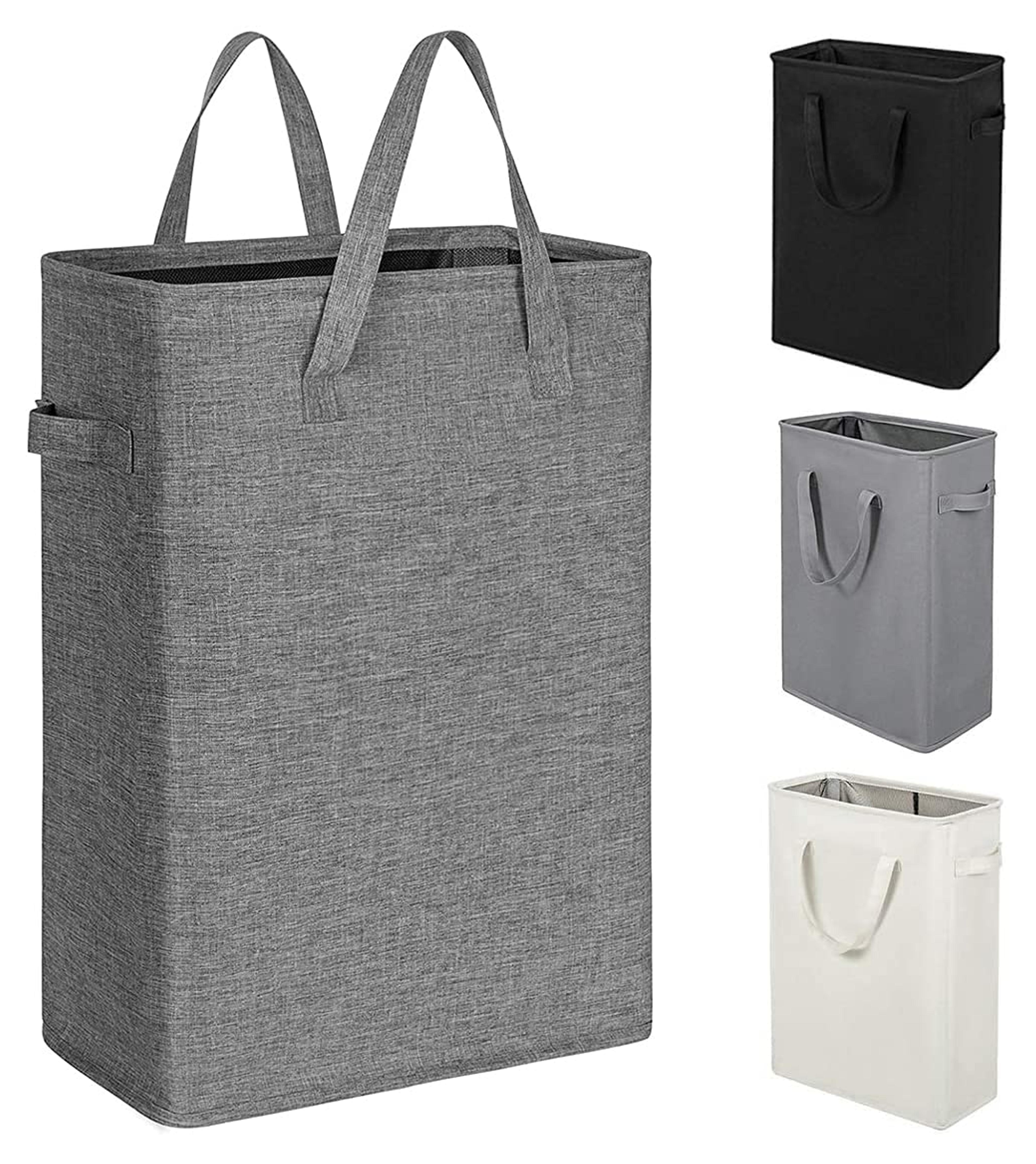 ZERO JET LAG Slim Laundry Hamper With Handles Collapsible Laundry Basket Thin Dirty Clothes Basket Narrow Laundry Bag Foldable Dirty Cloth Hamper 45L (21 inches,Dark Grey)