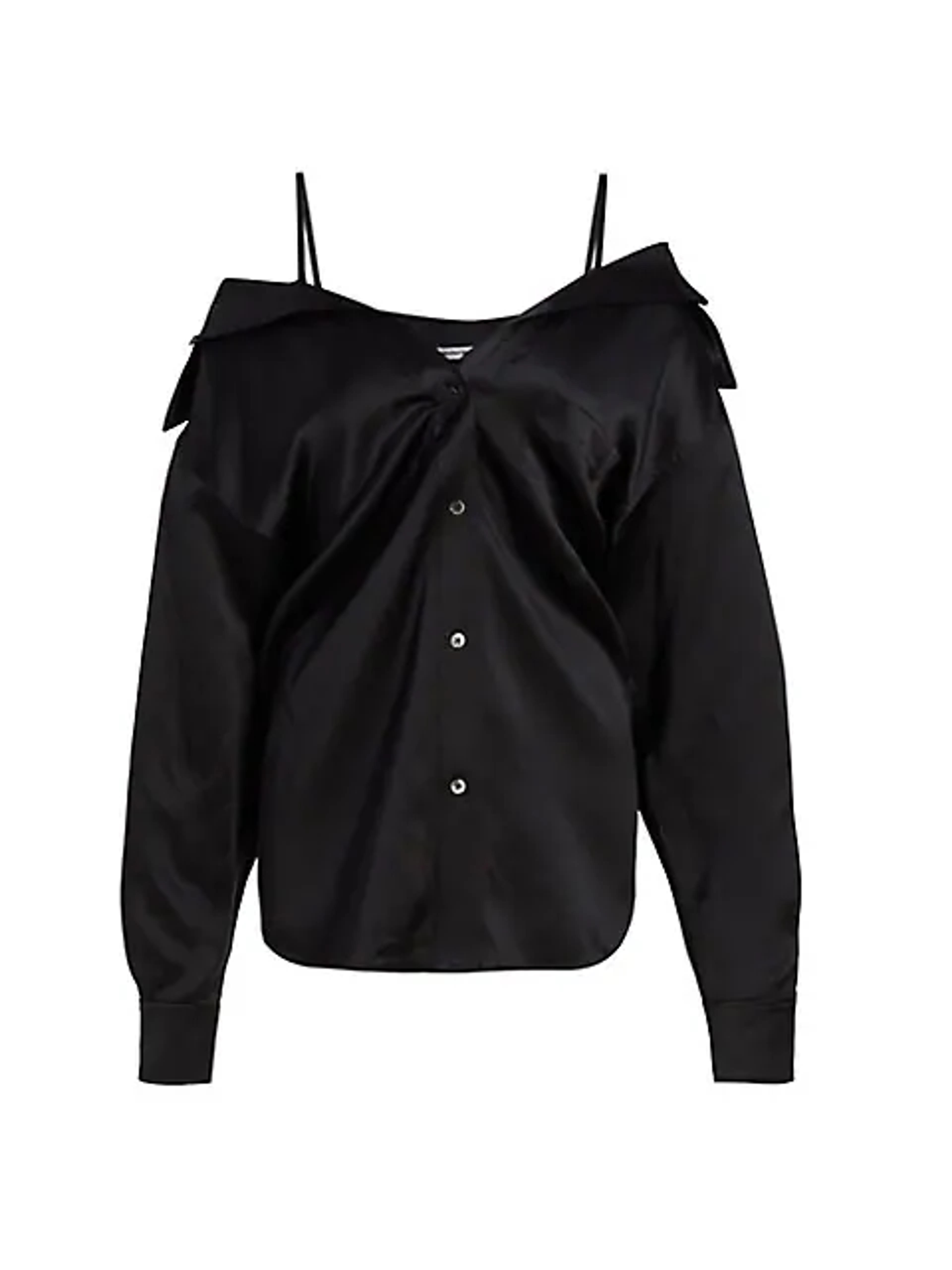 Shop alexanderwang.t Satin Off-The-Shoulder Boyfriend Shirt | Saks Fifth Avenue