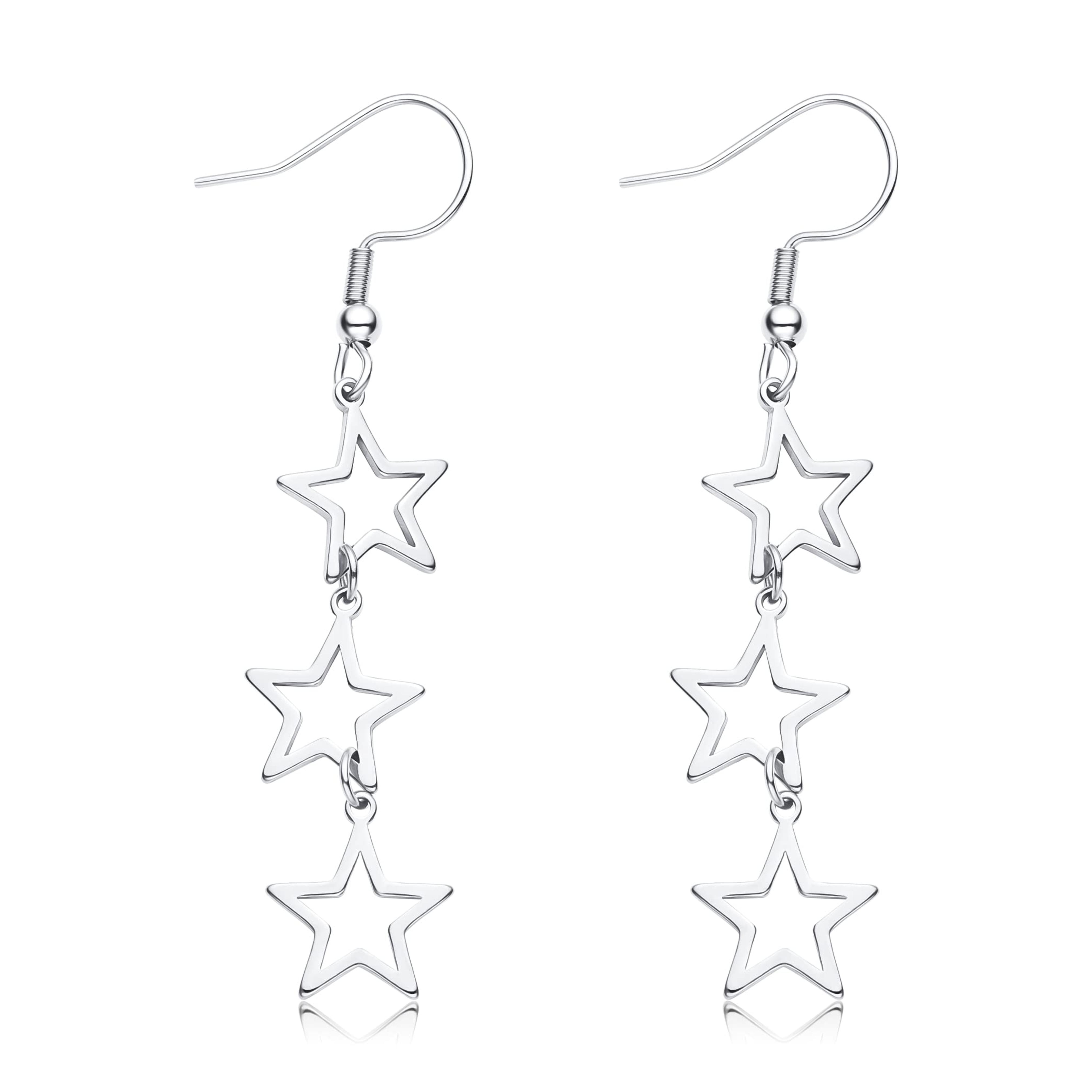 Plikin Star Y2K Earrings for Teen Girls - Stainless Steel Drop & Dangle Silver Y2k Earring