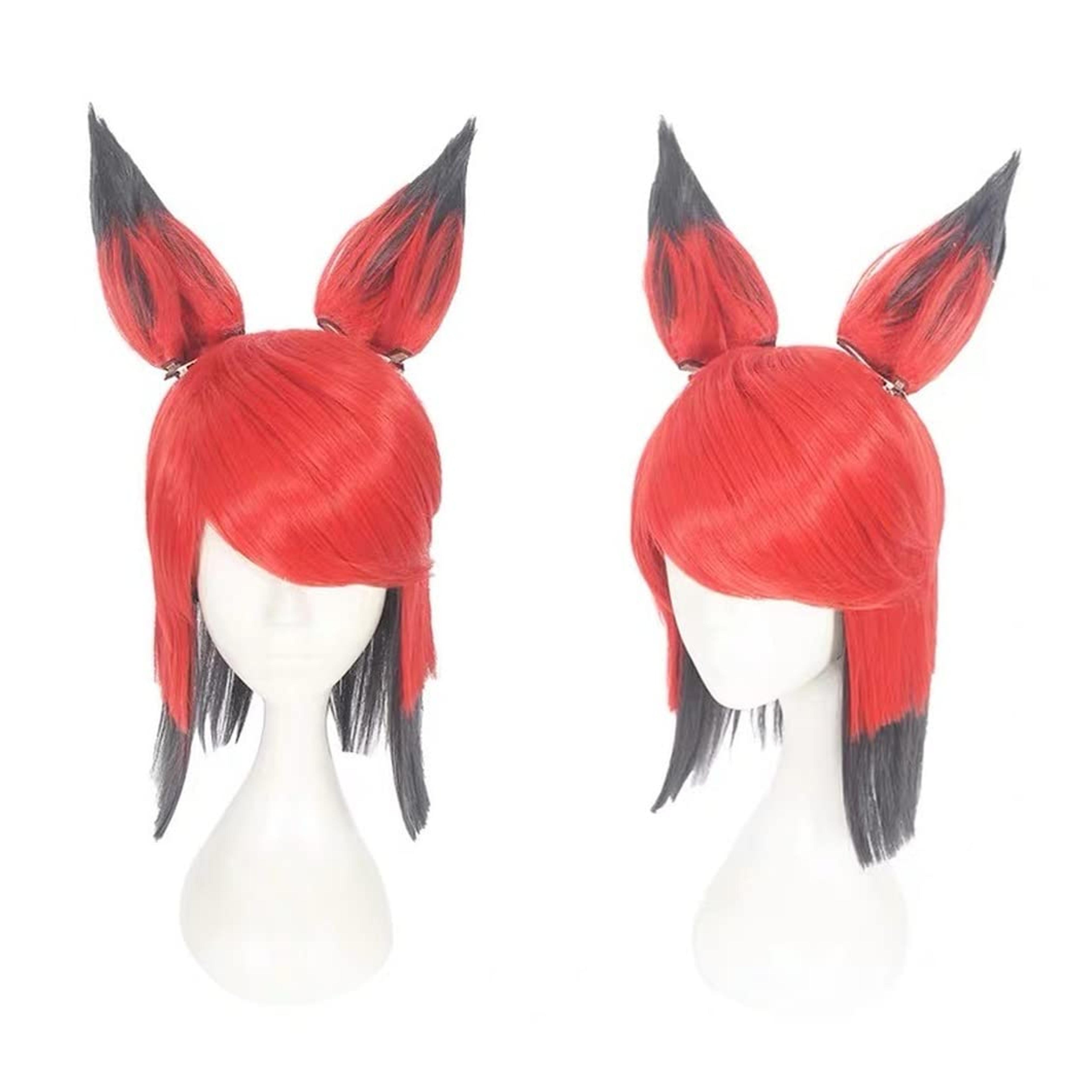 Bokerom Anime Cosplay Wig, Hazbin Hotel Alastor Wig, with Detachable Ears Black and Red Short Wig, With Free Wig Cap, for Party Daily Halloween