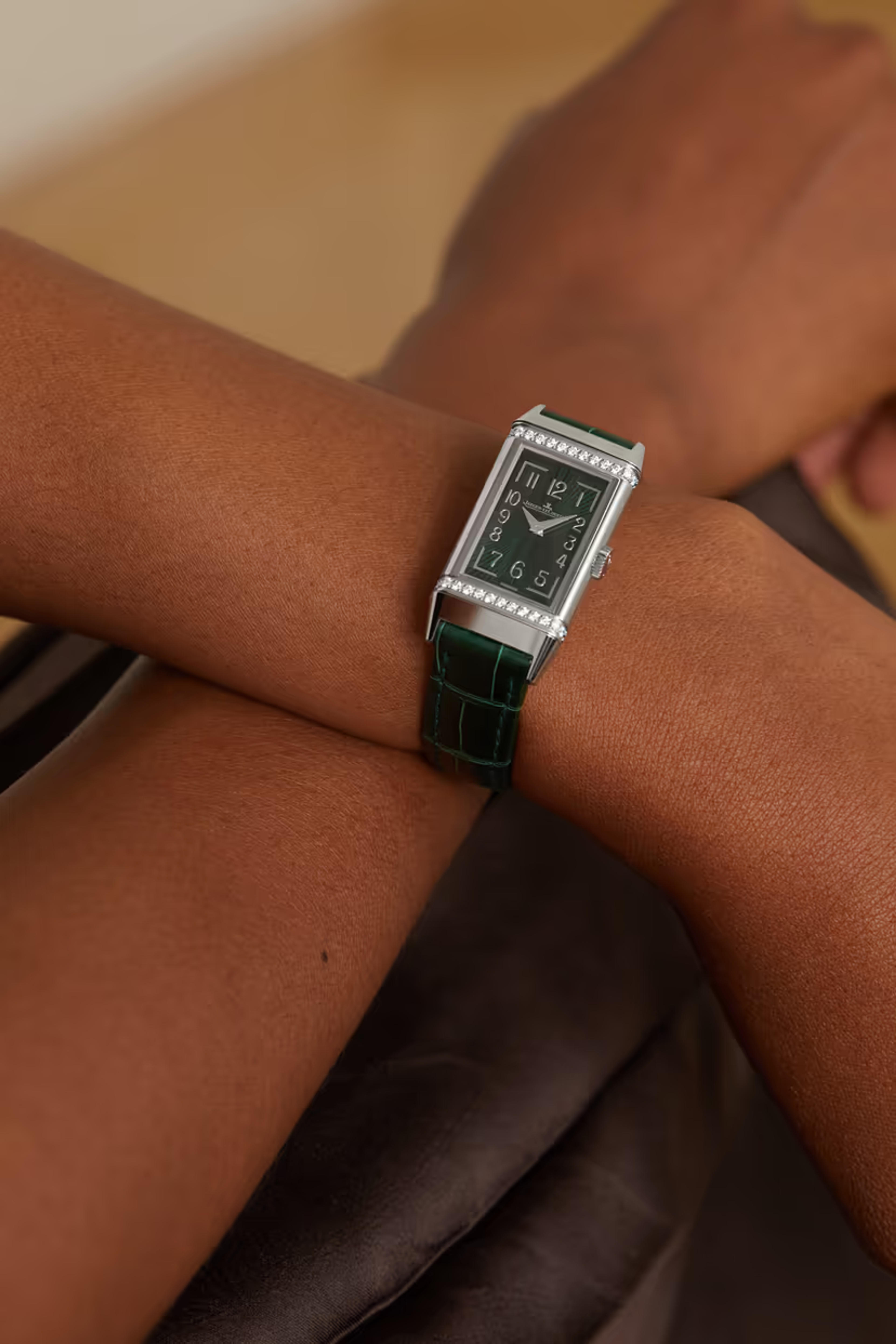 Green Reverso One stainless steel, alligator and diamond watch | JAEGER-LECOULTRE | NET-A-PORTER