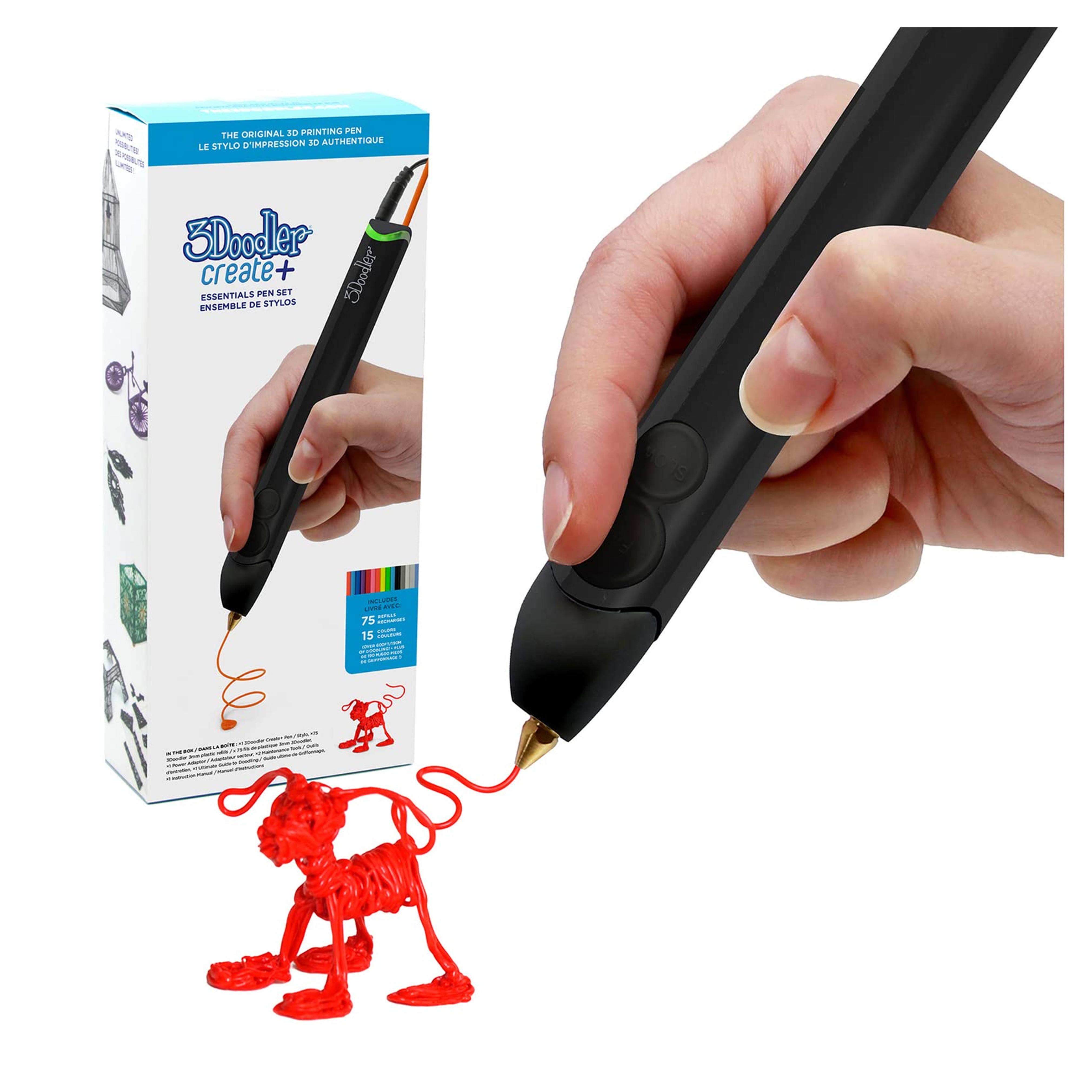 Amazon.com: 3Doodler Create+ 3D Printing Pen for Teens, Adults & Creators! - Black (2022 Model) - with Free Refill Filaments + Stencil Book + Getting Started Guide : Arts, Crafts & Sewing