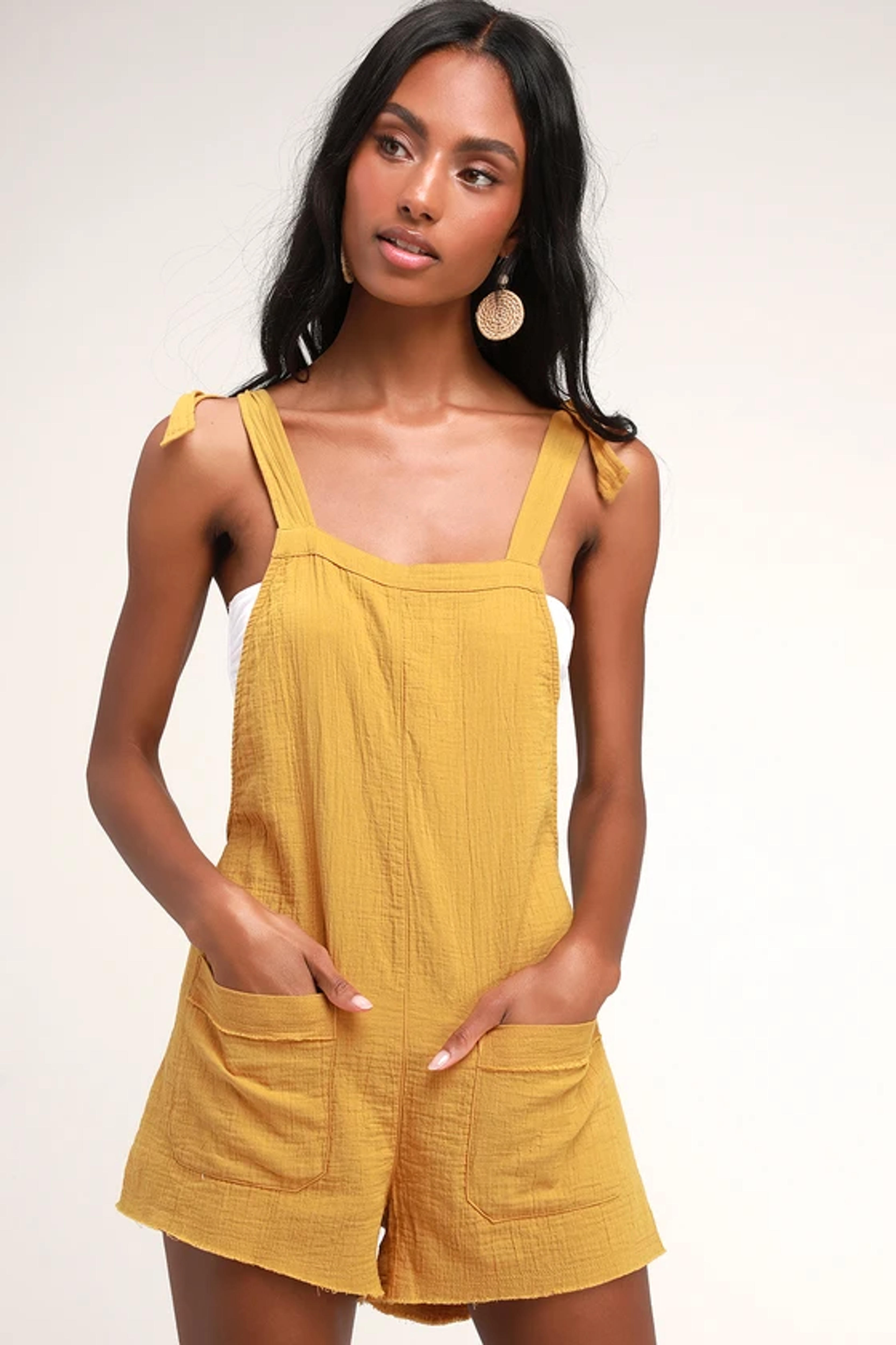 Girl On The Run Mustard Yellow Short Overalls