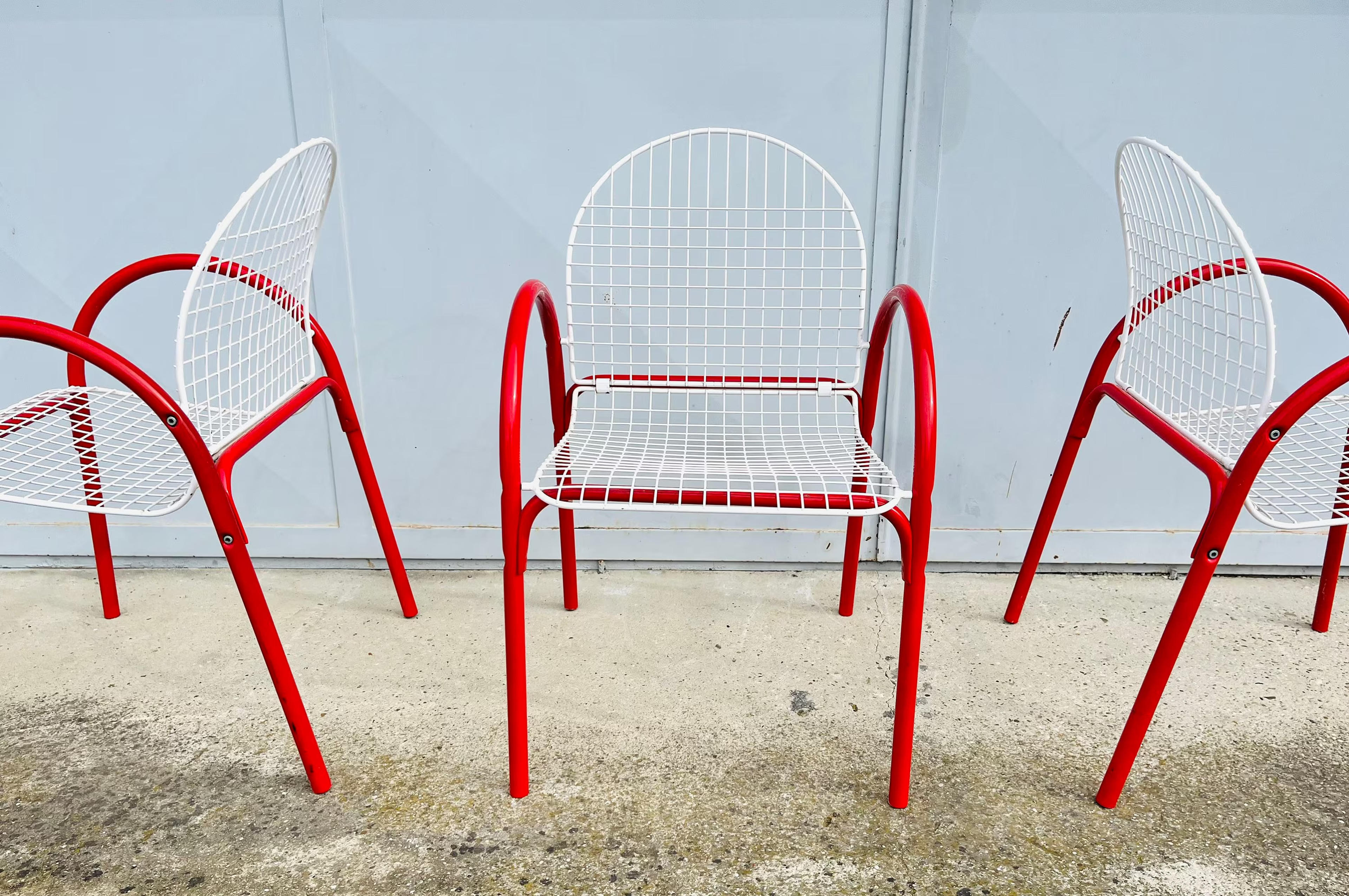 1 of 3 Vintage Red & White Metal Garden Chairs / Meblo / Dining / Garden Chairs / Pop Art / Memphis Design / Yugoslavia / 1980s - Etsy.de