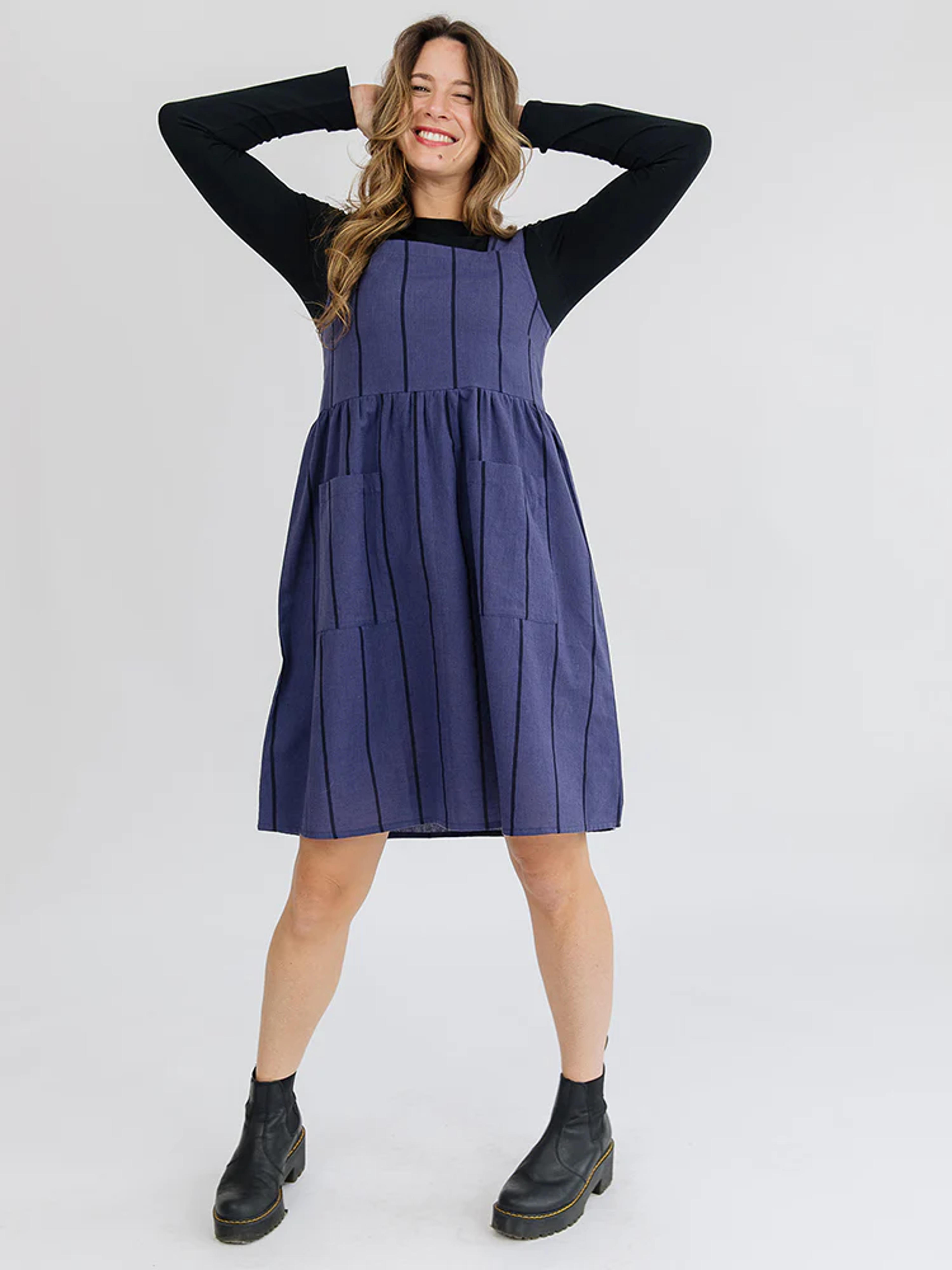 Billie Jumper Dress Indigo Stripe - Fair Trade Dresses | Mata Traders