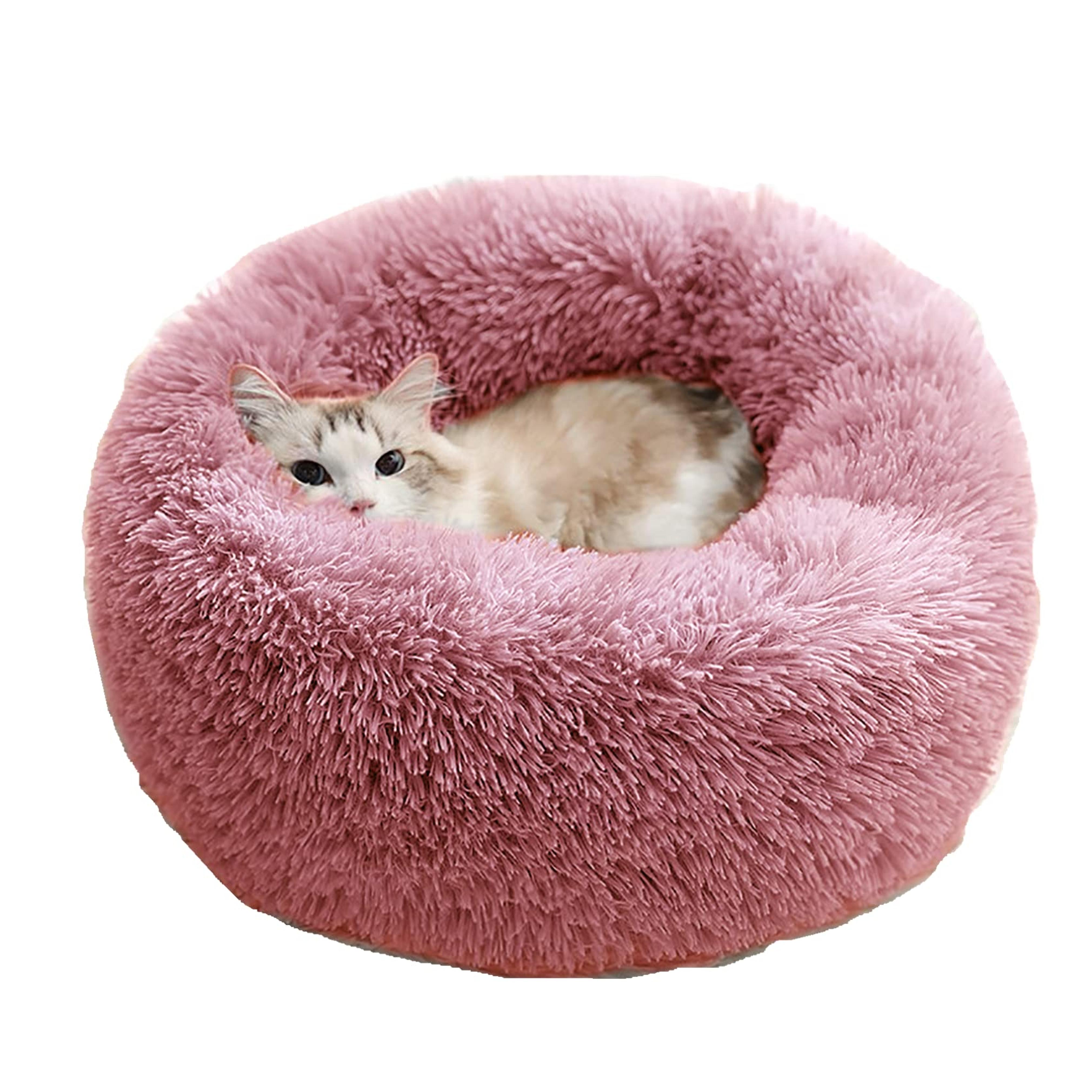 RENVIRTUE Donut Cat Bed,Suitable for Cats Or Dog,Fall/Winter Indoor Sleeping,Comfortable Kittens,Teddy Kennel,Outer Cover Can Zips Off,Removable Washa,Pink