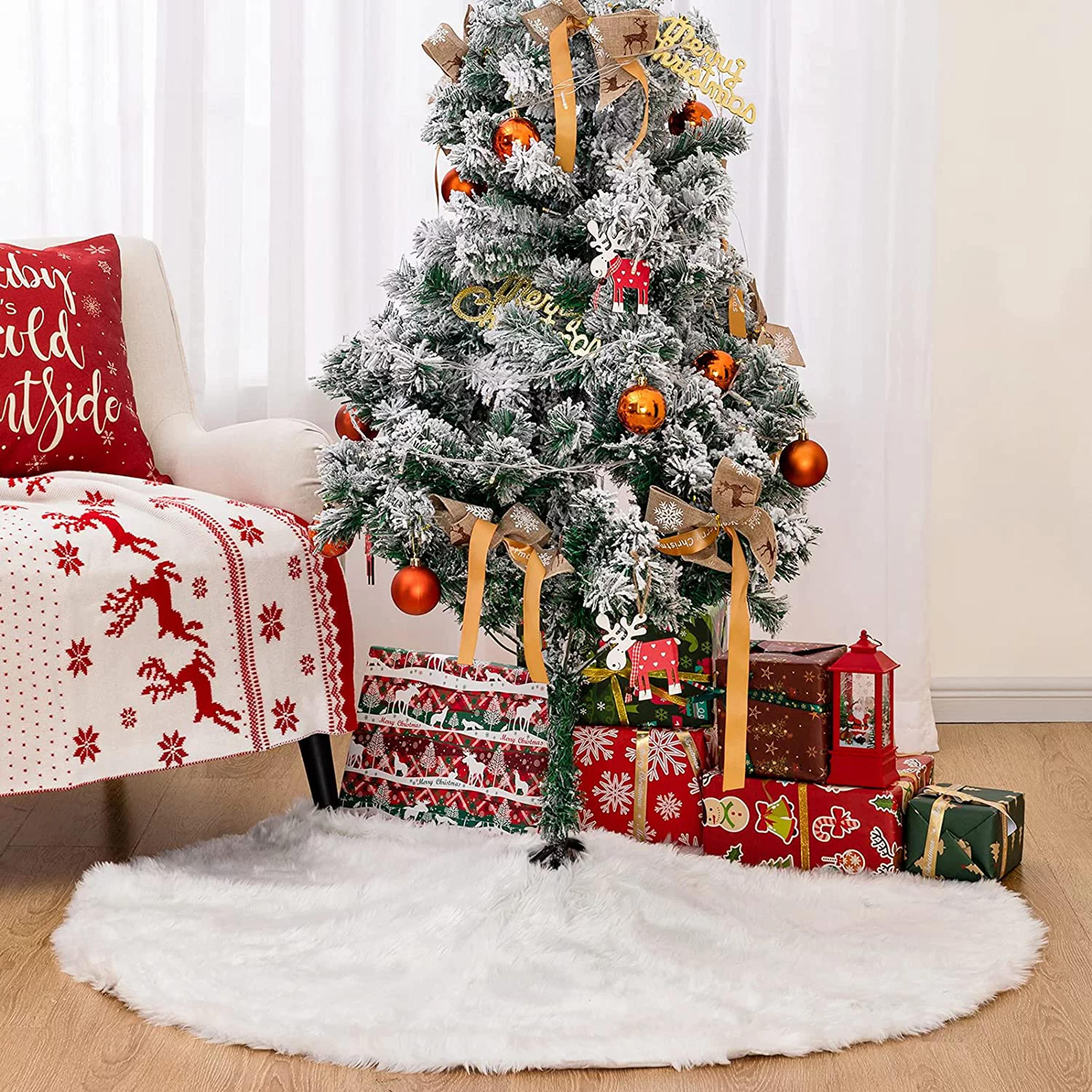 36" Christmas Tree Plush Skirt Holiday Tree Ornaments Round Snow White Xmas Tree Skirt Mat Base Cover for Merry Christmas Decor & New Year Party Holiday Home Decorations - Walmart.com