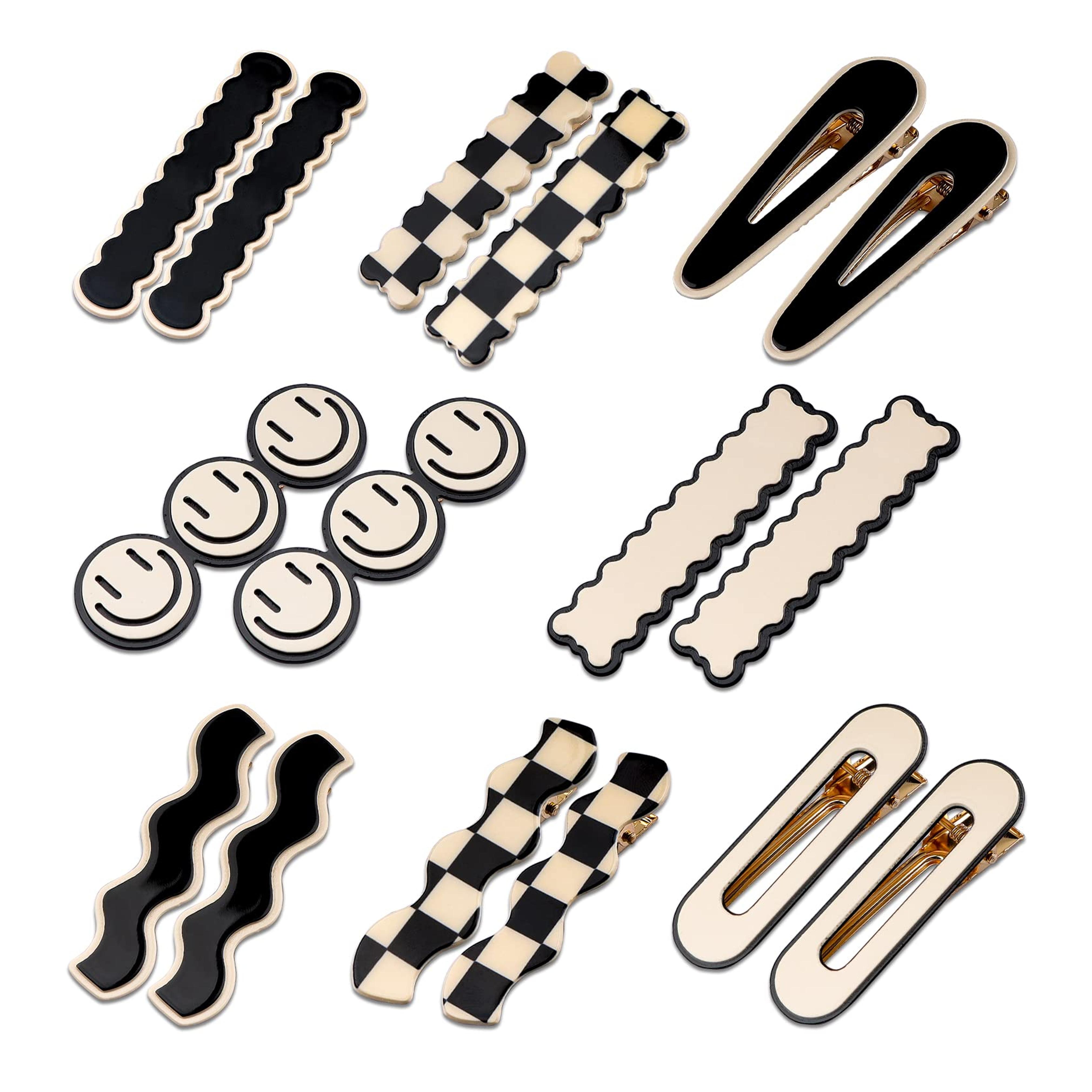 16 PCS Magicsky Simple No Bend Hair Clips, Black White Checker Hair Barrettes, No Crease Wave Geometric Duckbill bobby pins, Korean Styling Minimalist Hairpin, Hair Accessories, Gifts for Women Girls