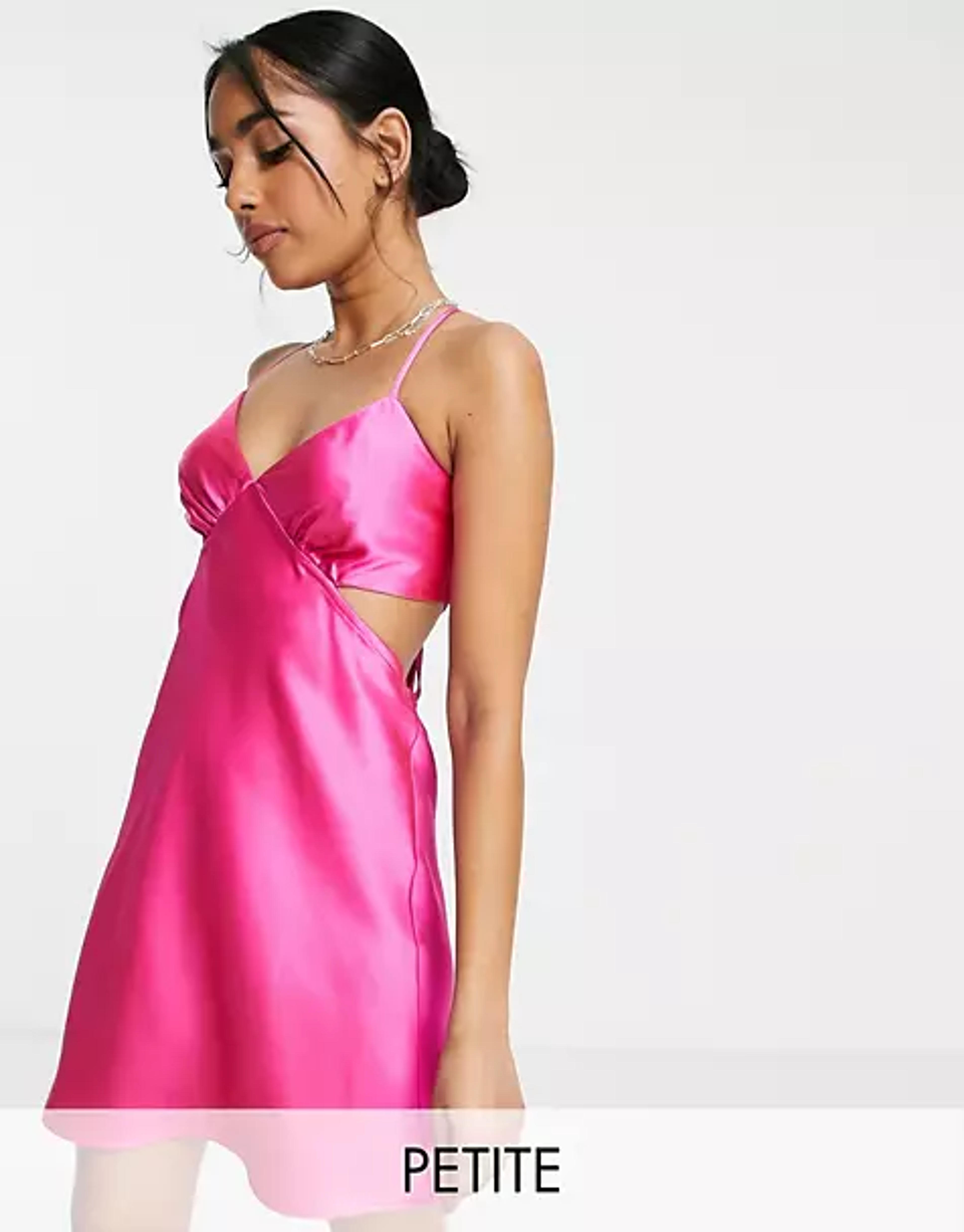 Topshop Petite cut out satin mini slip dress in hot pink | ASOS