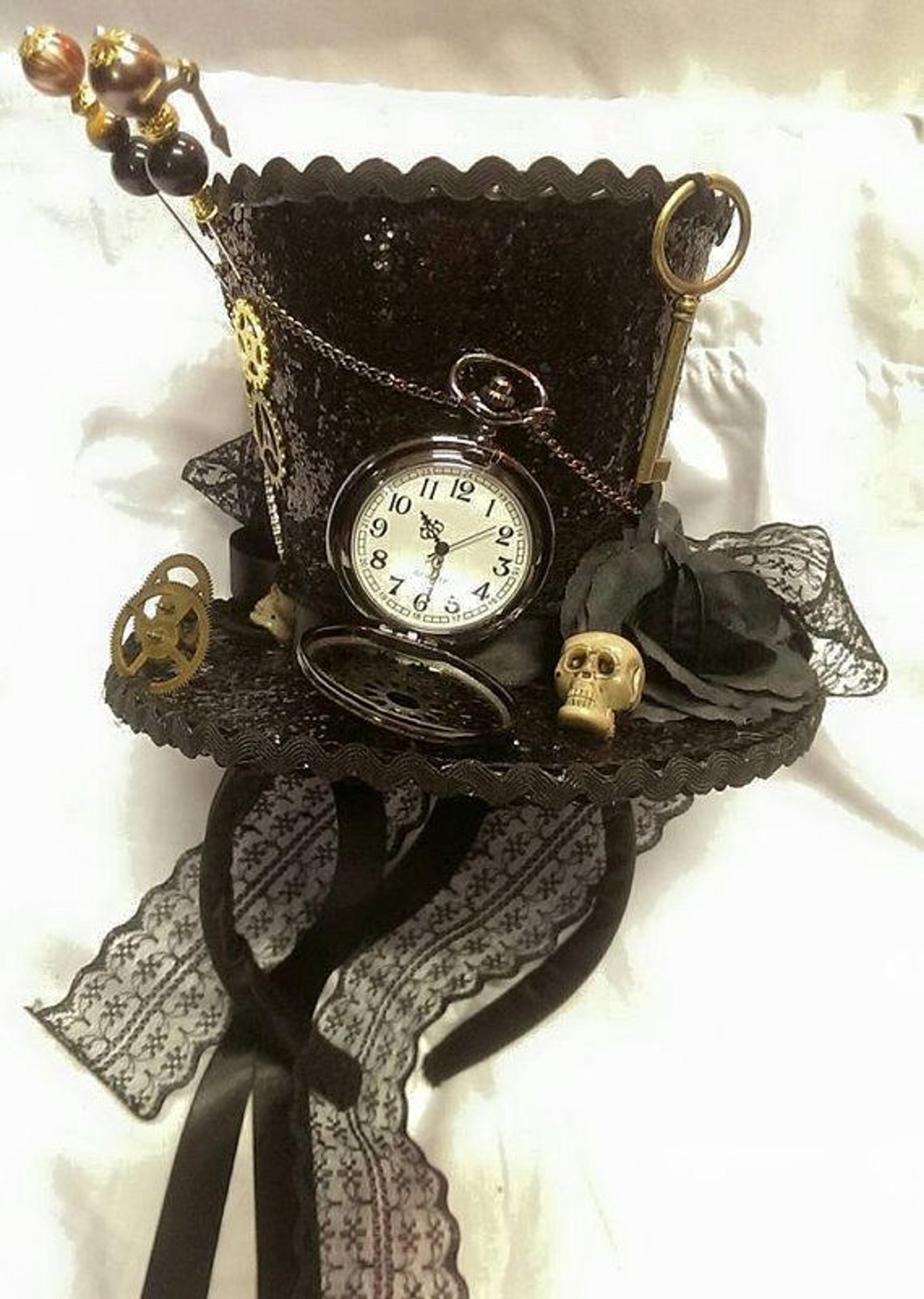 Steampunk Time Halloween Gothic Cosplay Black Mini Top Hat Real Pocket Watch Clocks Wheels Keys Skulls Rose Alice Through The Looking Glass