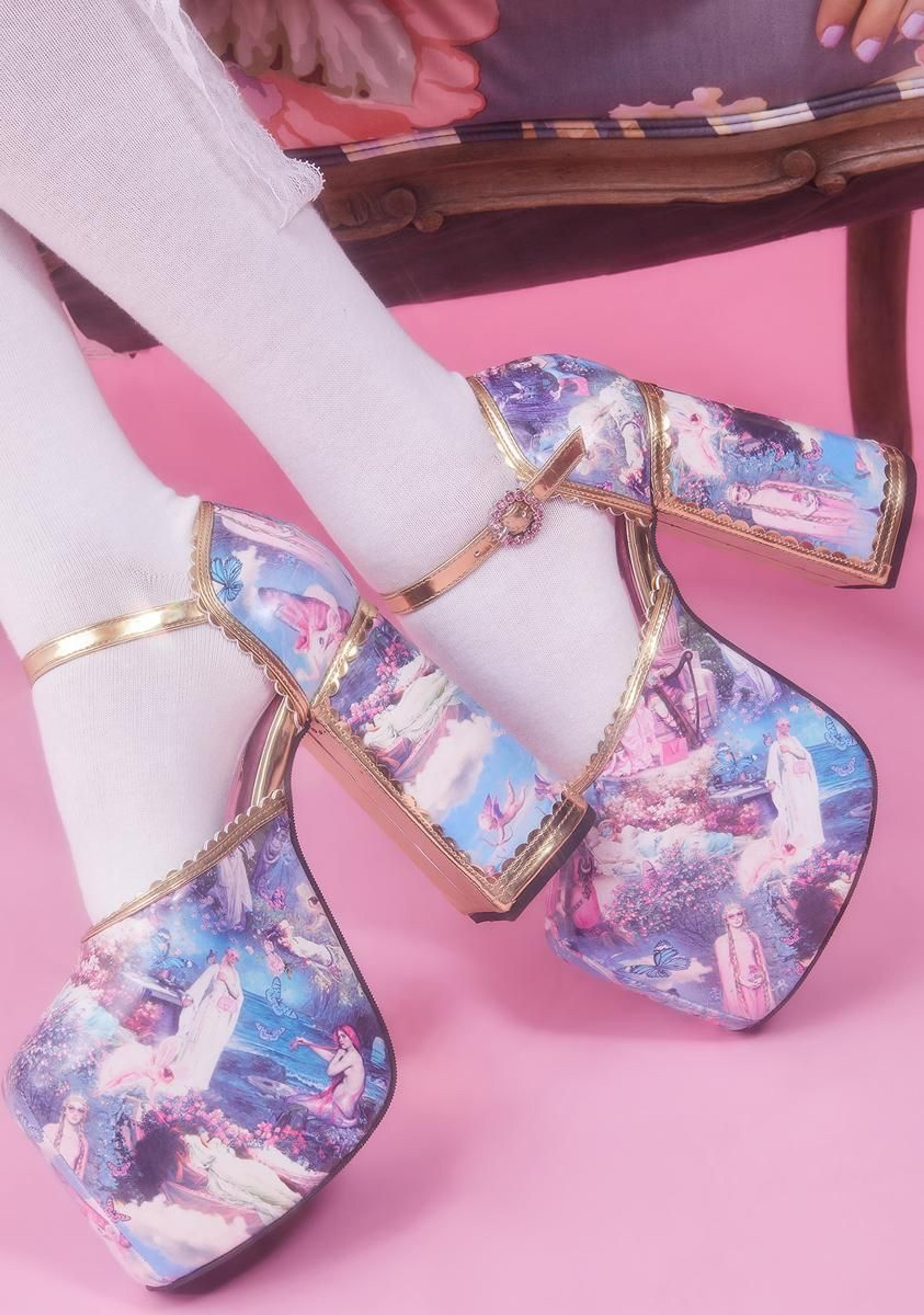 Sugar Thrillz Renaissance Platform Heels - Blue Multicolor