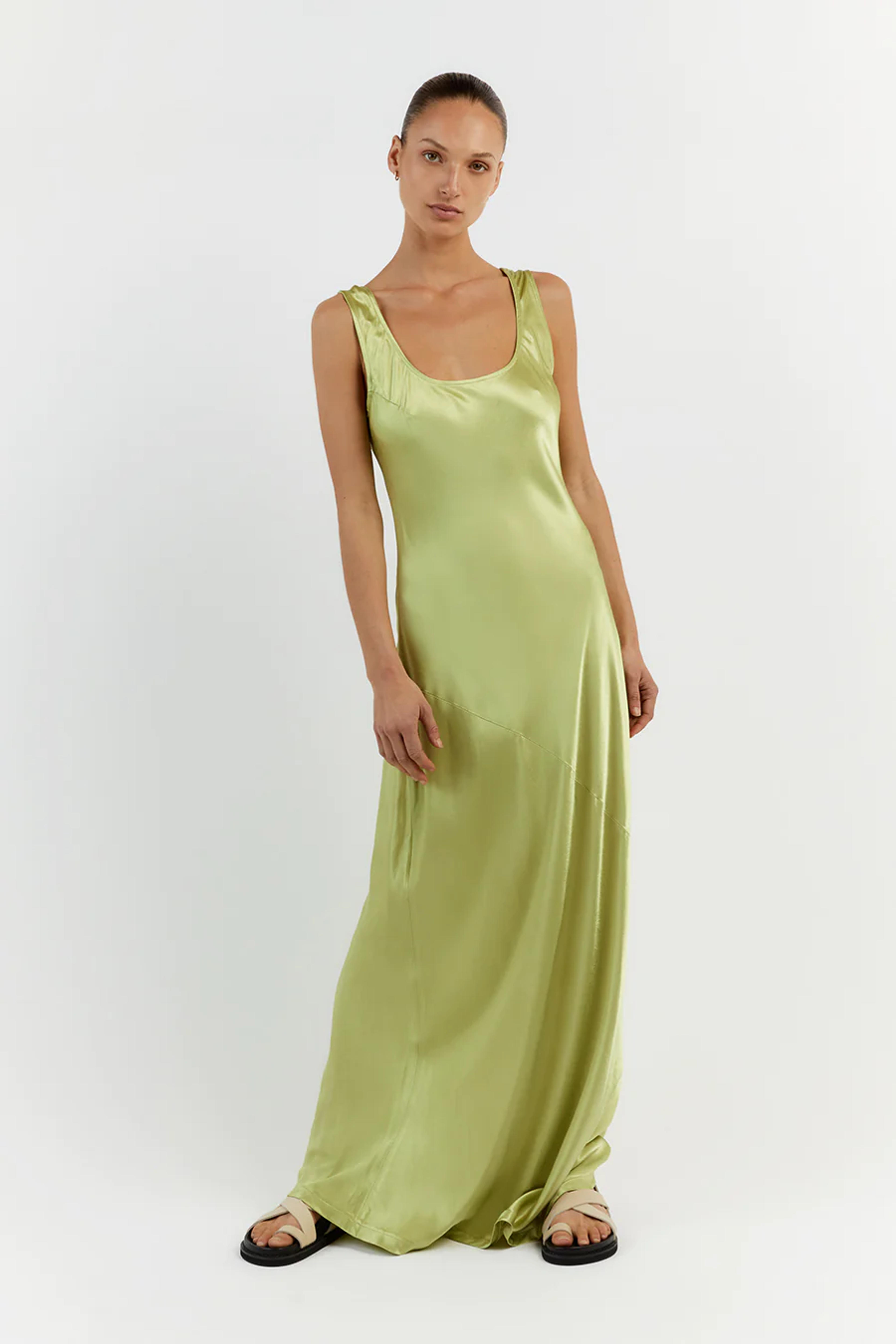 LEA LIME SATIN MAXI DRESS | Dissh