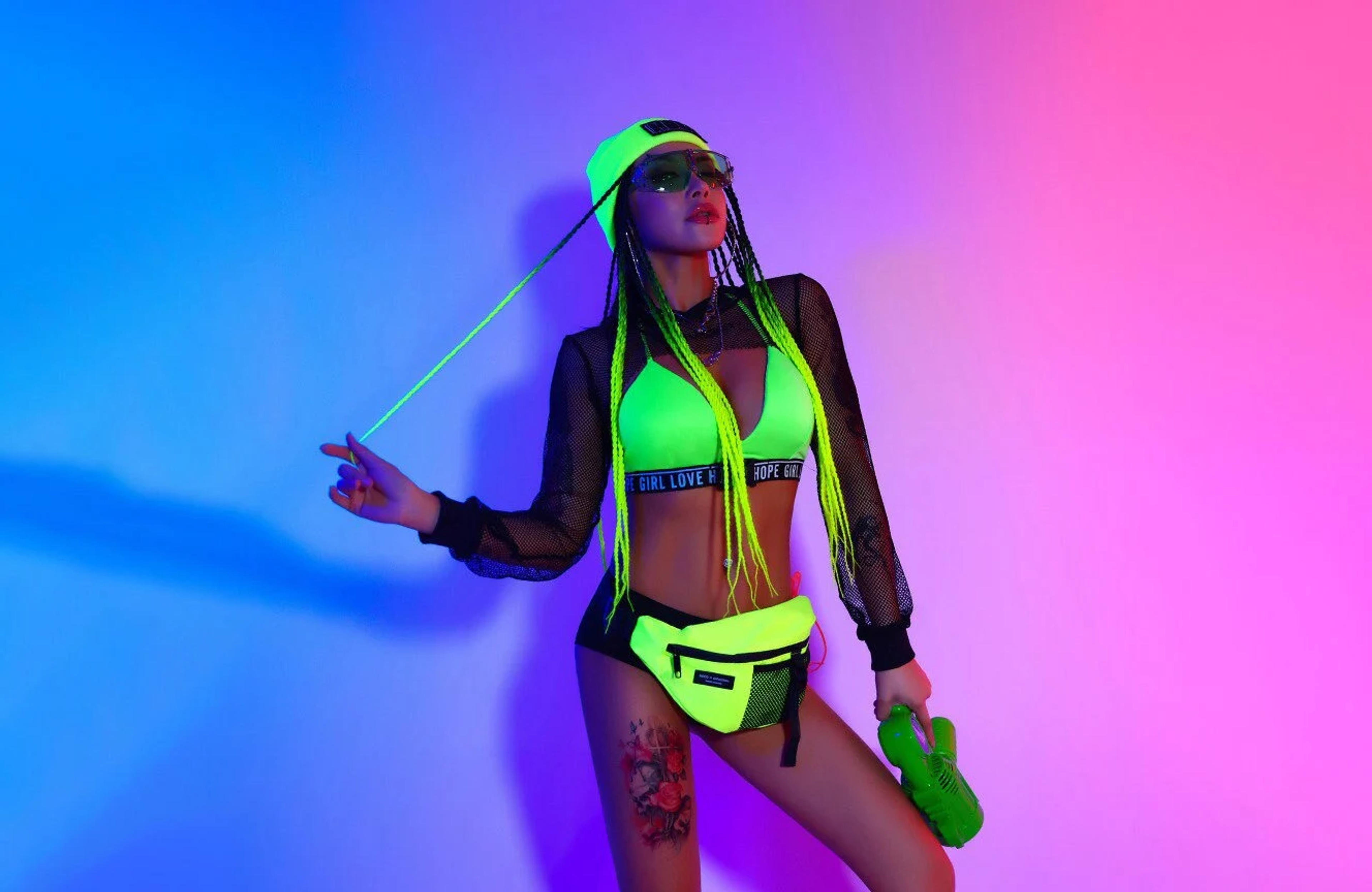 Gogo Neon Fluorescent Green Bikini Dance Outfit Rave - Etsy