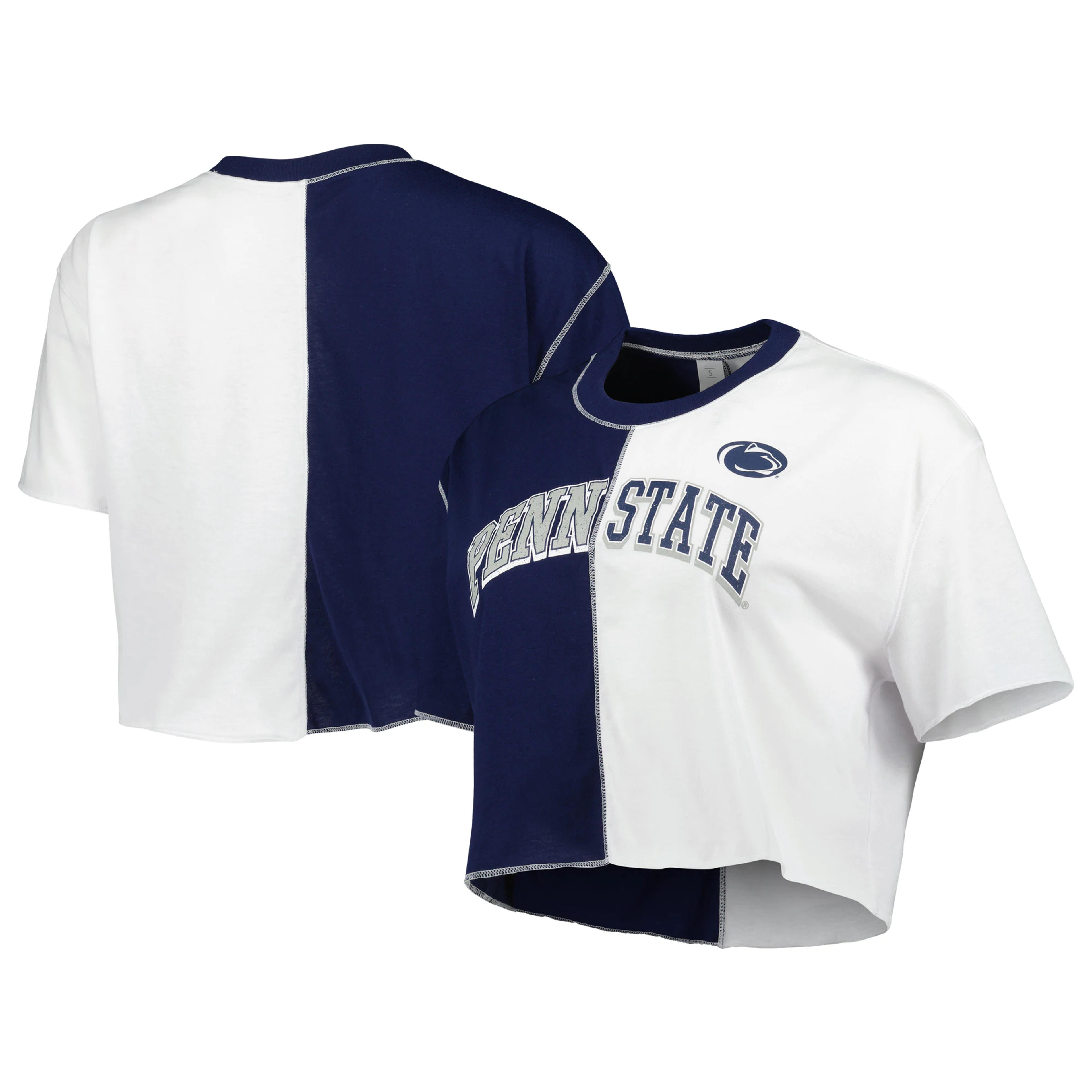 Women's ZooZatz Navy/White Penn State Nittany Lions Colorblock Cropped T-Shirt