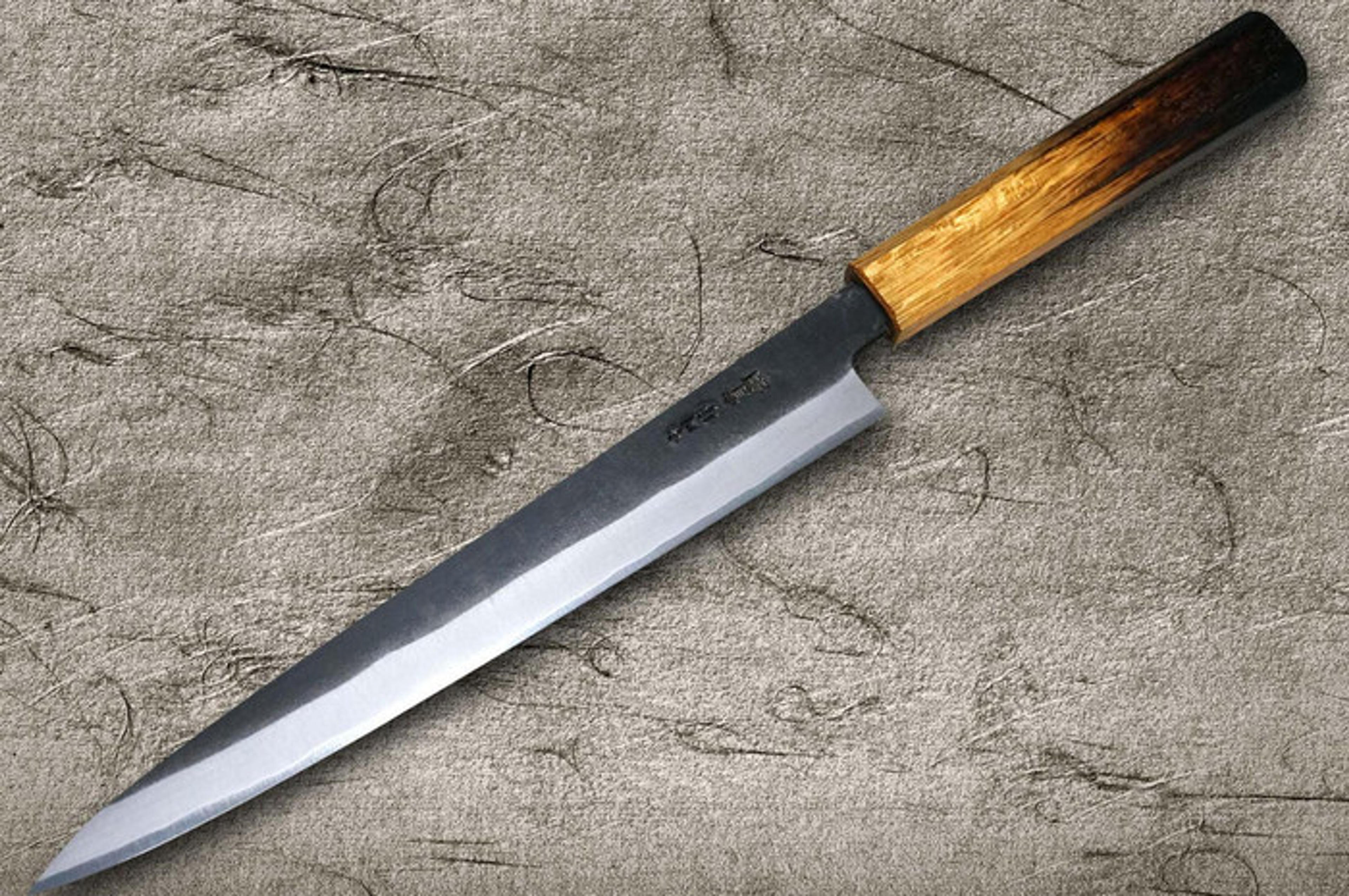 Satoshi Nakagawa Aogami #2 Kurouchi OK8B Japanese Chef's Slicer(Sujihiki) 270mm with Urushi Lacquered Oak Handle | Japanese knives