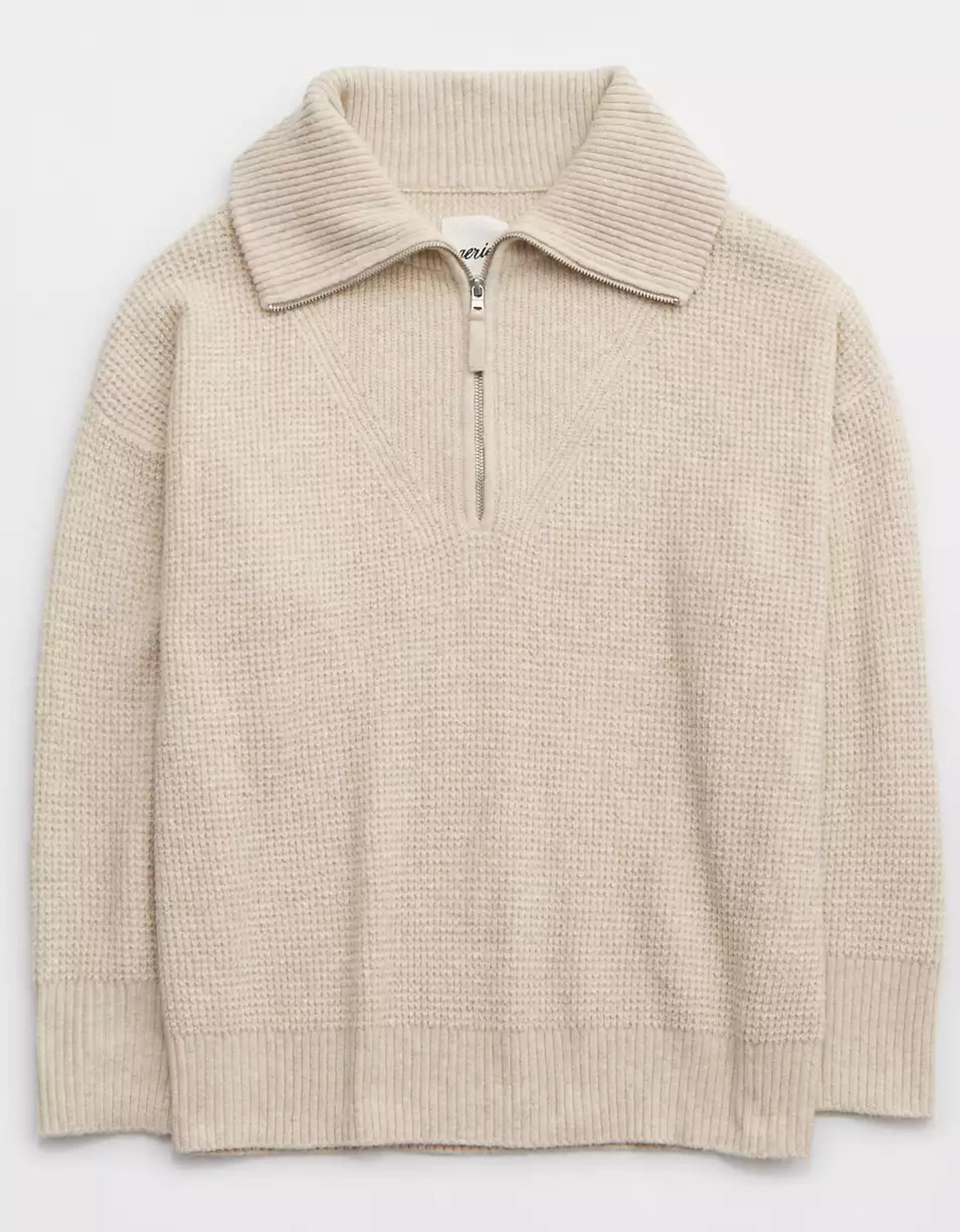 Aerie CozyUp Waffle Quarter Zip Sweater