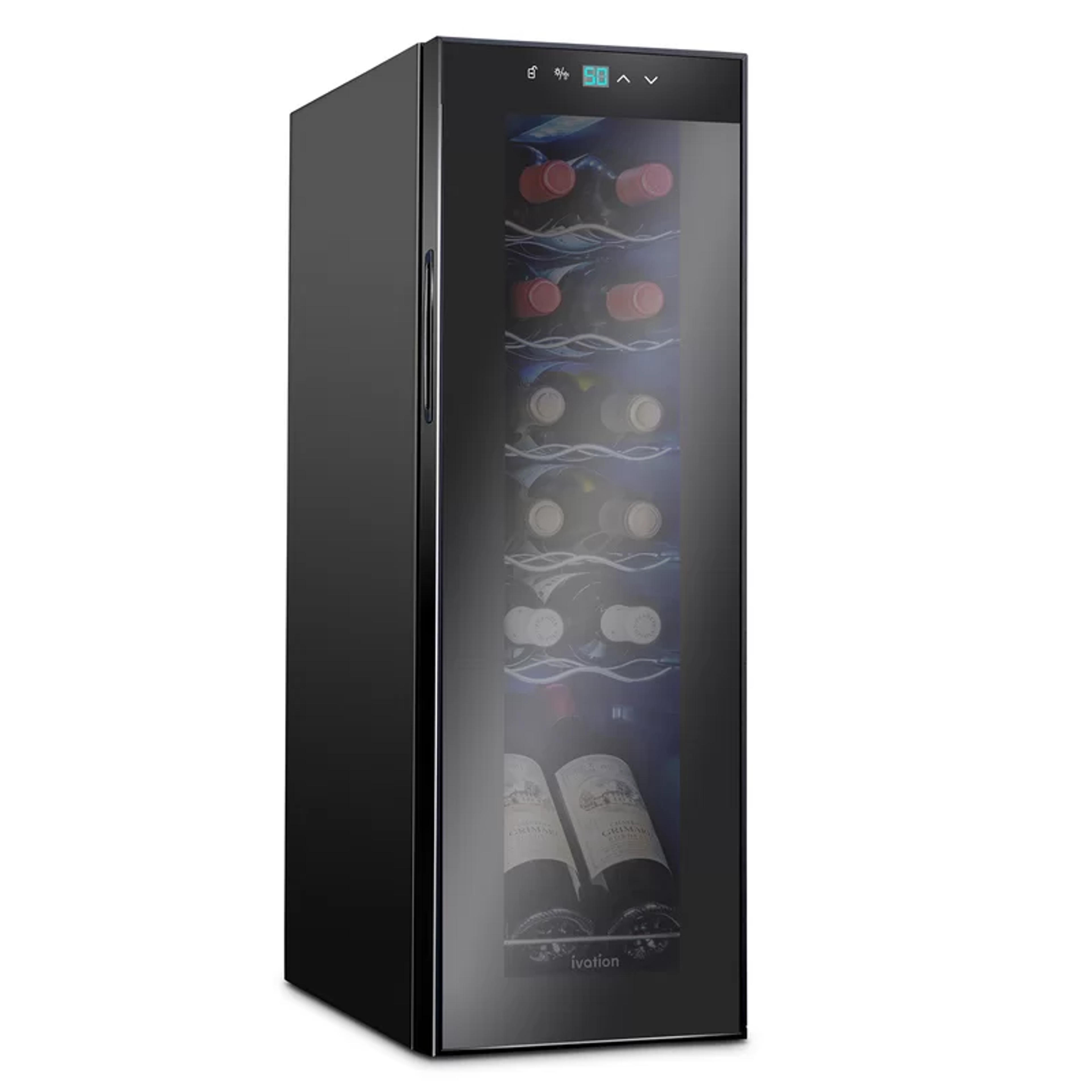 Ivation 9.9'' width 12 Bottle Single Zone Freestanding Wine Refrigerator