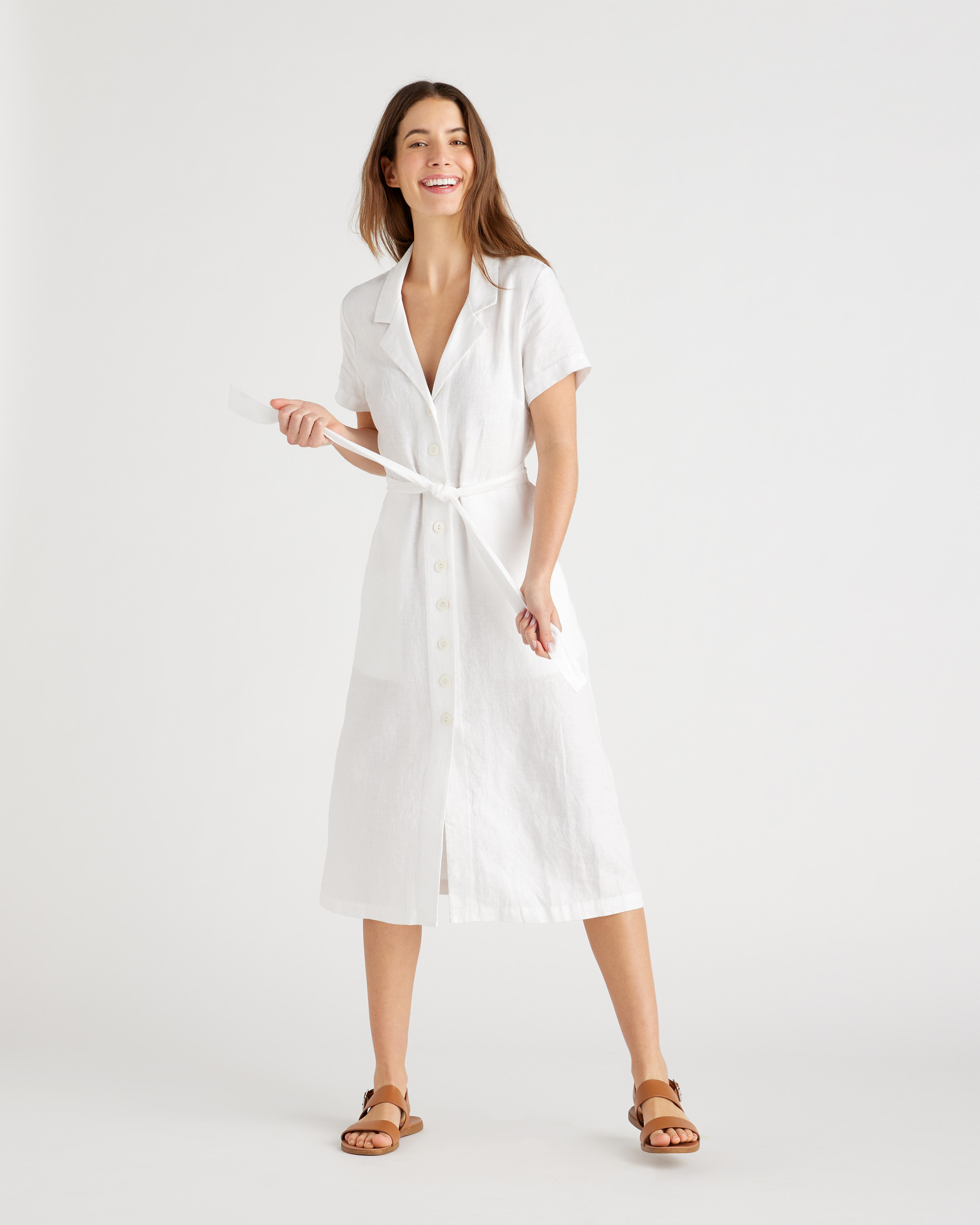 100% European Linen Button Front Dress