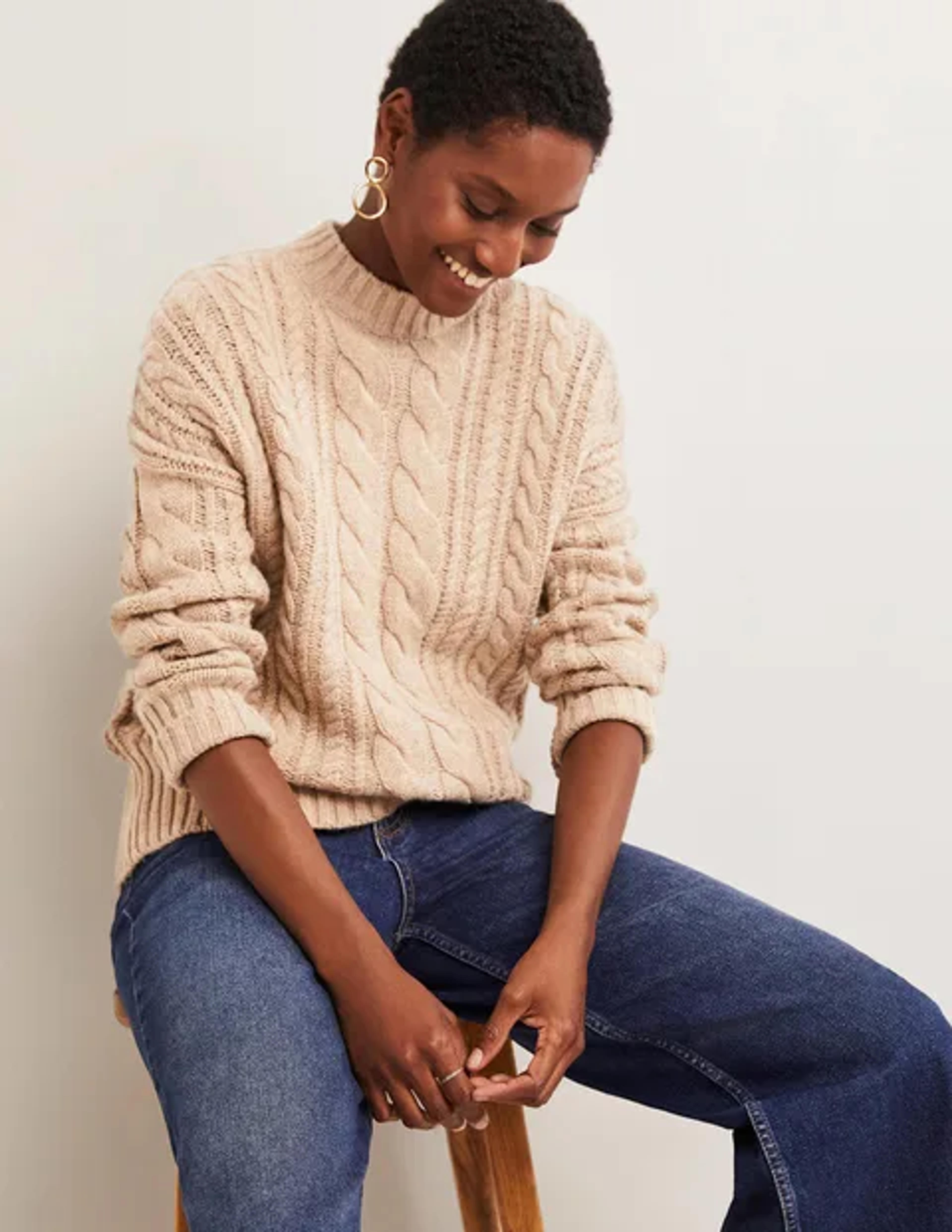 Cable Knit Sweater - Chinchilla Melange | Boden US