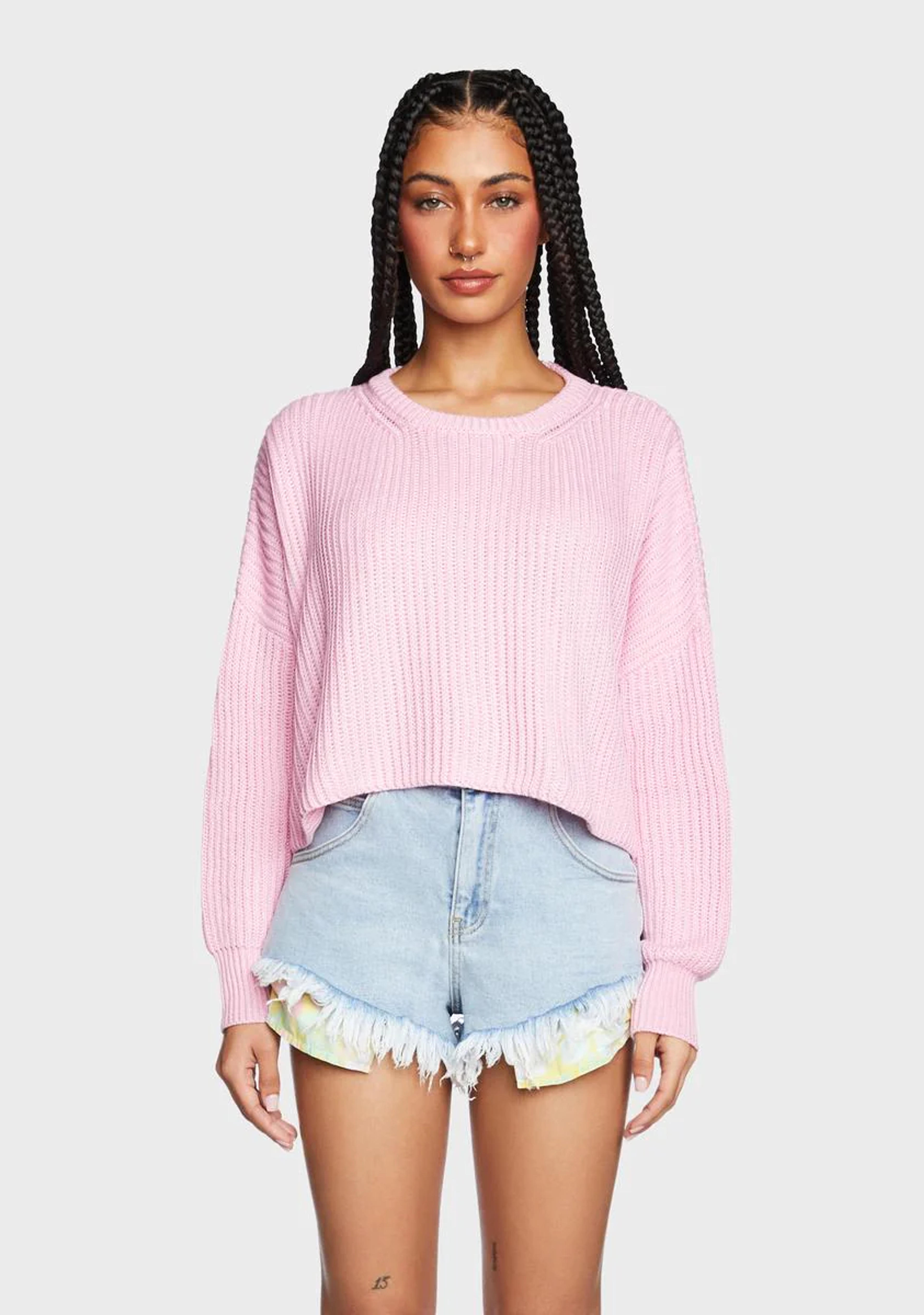 Ribbed Knit Crop Sweater - Pink – Dolls Kill