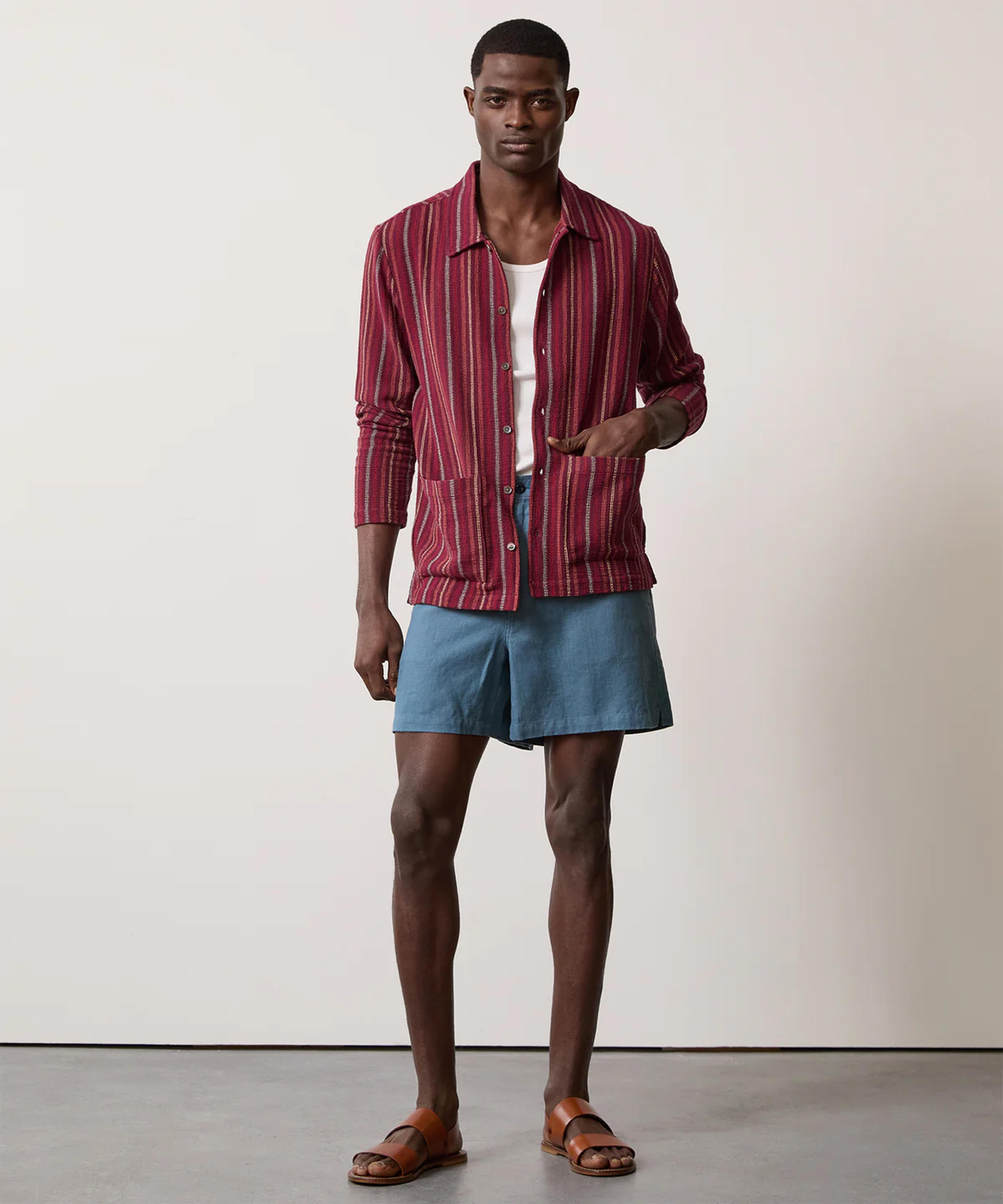 Striped Guayabera Shirt in Classic Burgundy