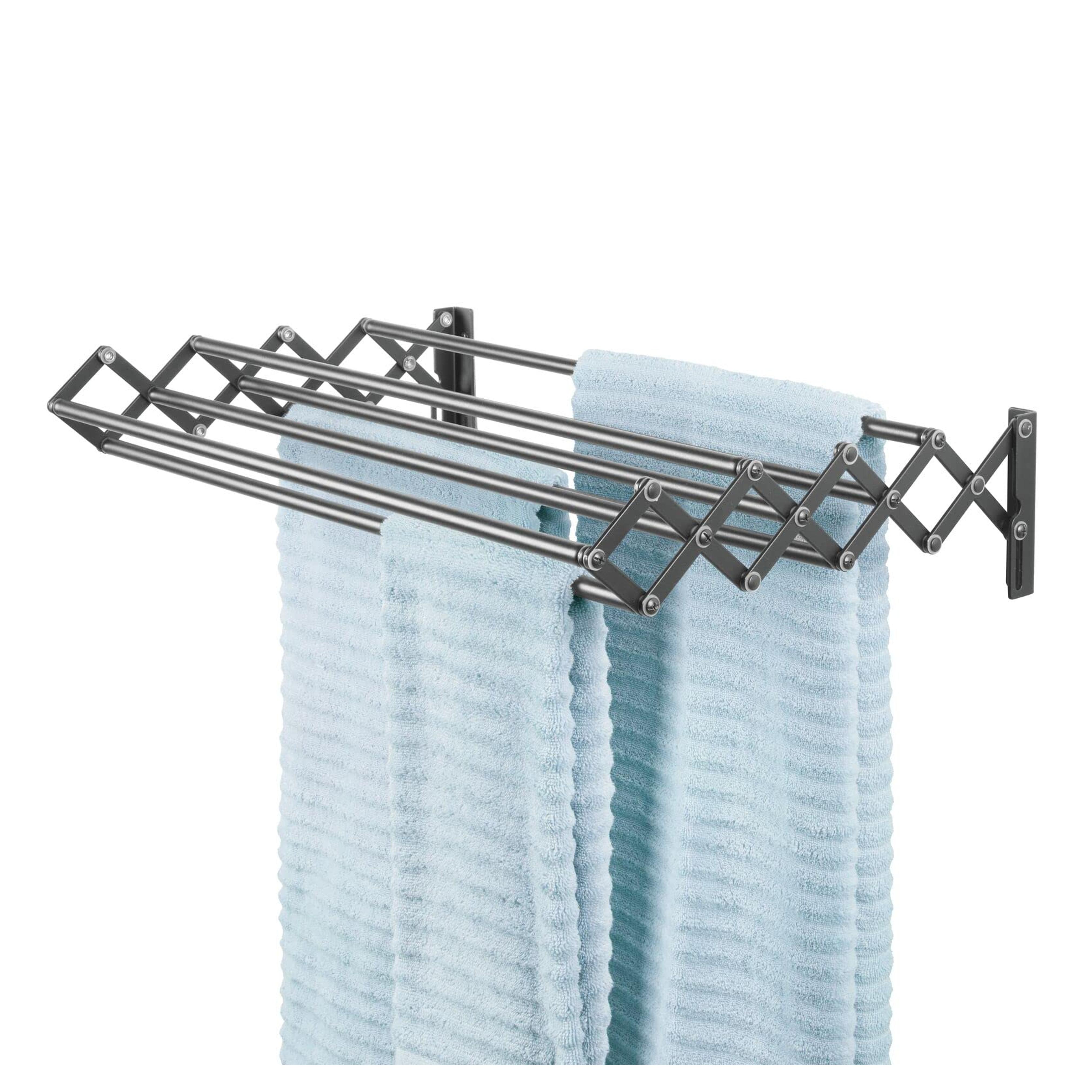 mDesign Steel Wall Mount Accordion Expandable Retractable Clothes Air Drying Rack - 8 Bars for Hanging Garments - Organizer for Laundry/Utility Room, Bathroom, Garage, Bardo Collection, Dark Gray