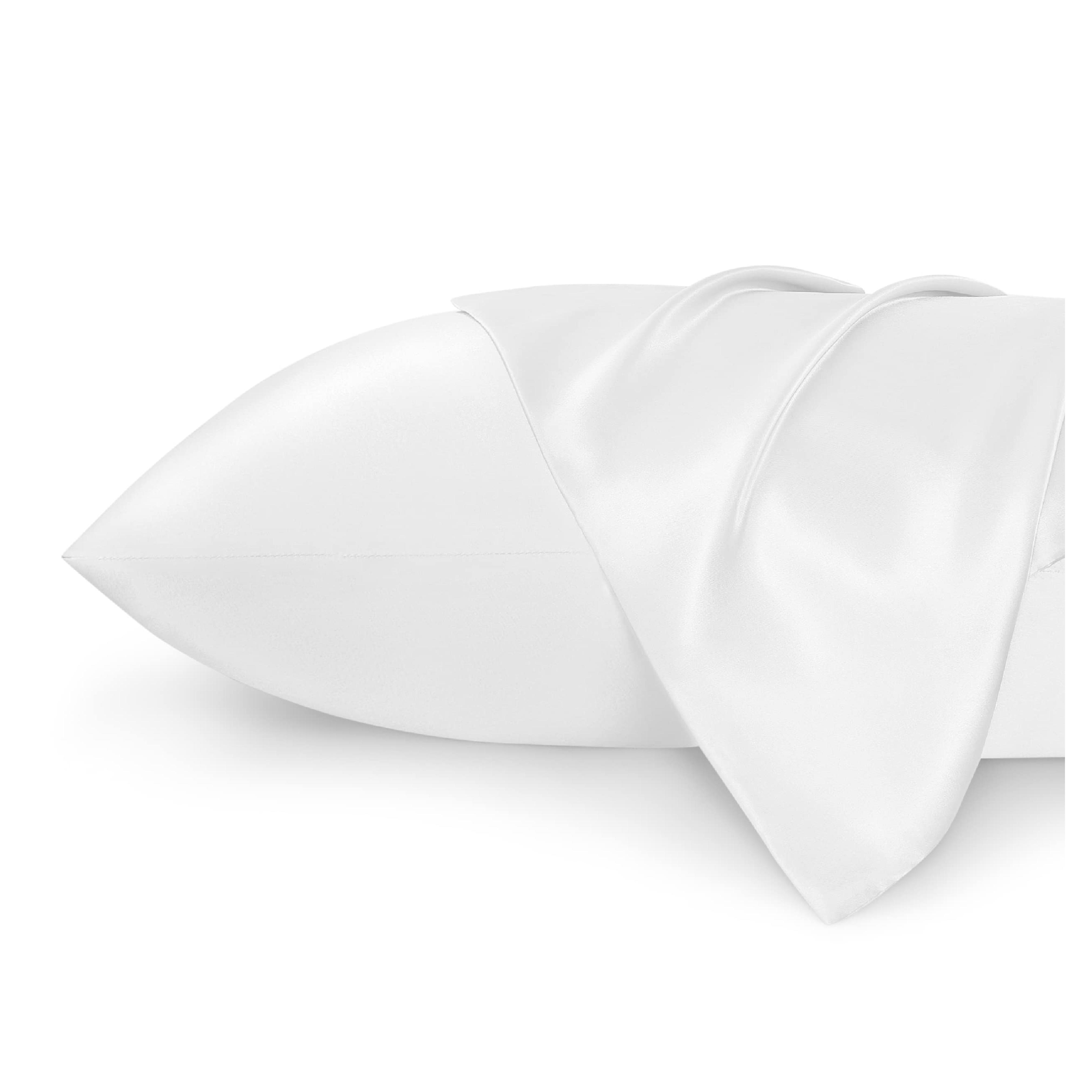 Limited-time deal: Bedsure Satin Pillowcase Standard Set of 2 - Pure White Silky, for Hair and Skin 20x26 Inches, Pillow Covers with Envelope Closure, Similar to Silk Pillow Cases, Gifts for Women Men