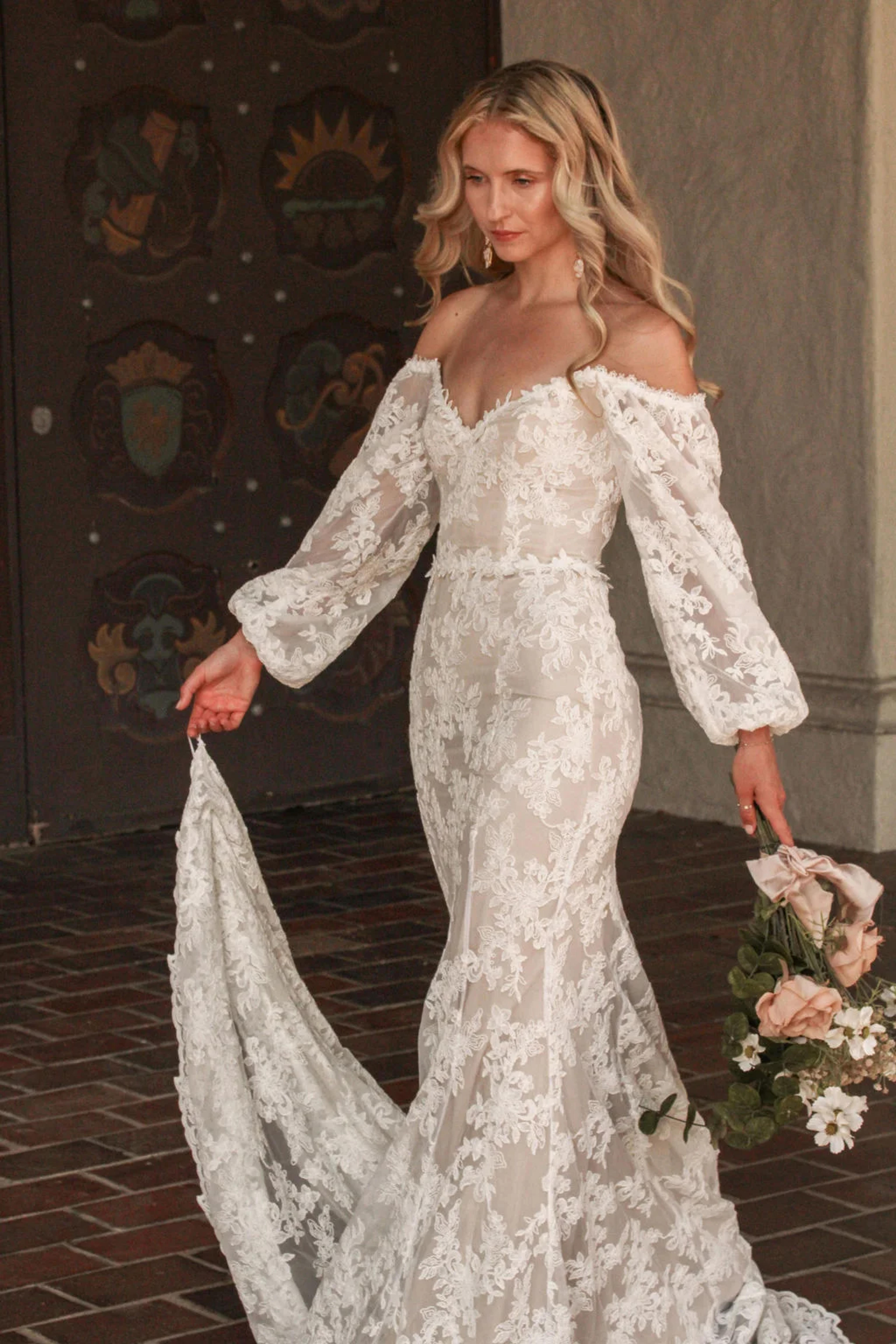 Aspen Off the Shoulder Wedding Dress with Sleeves