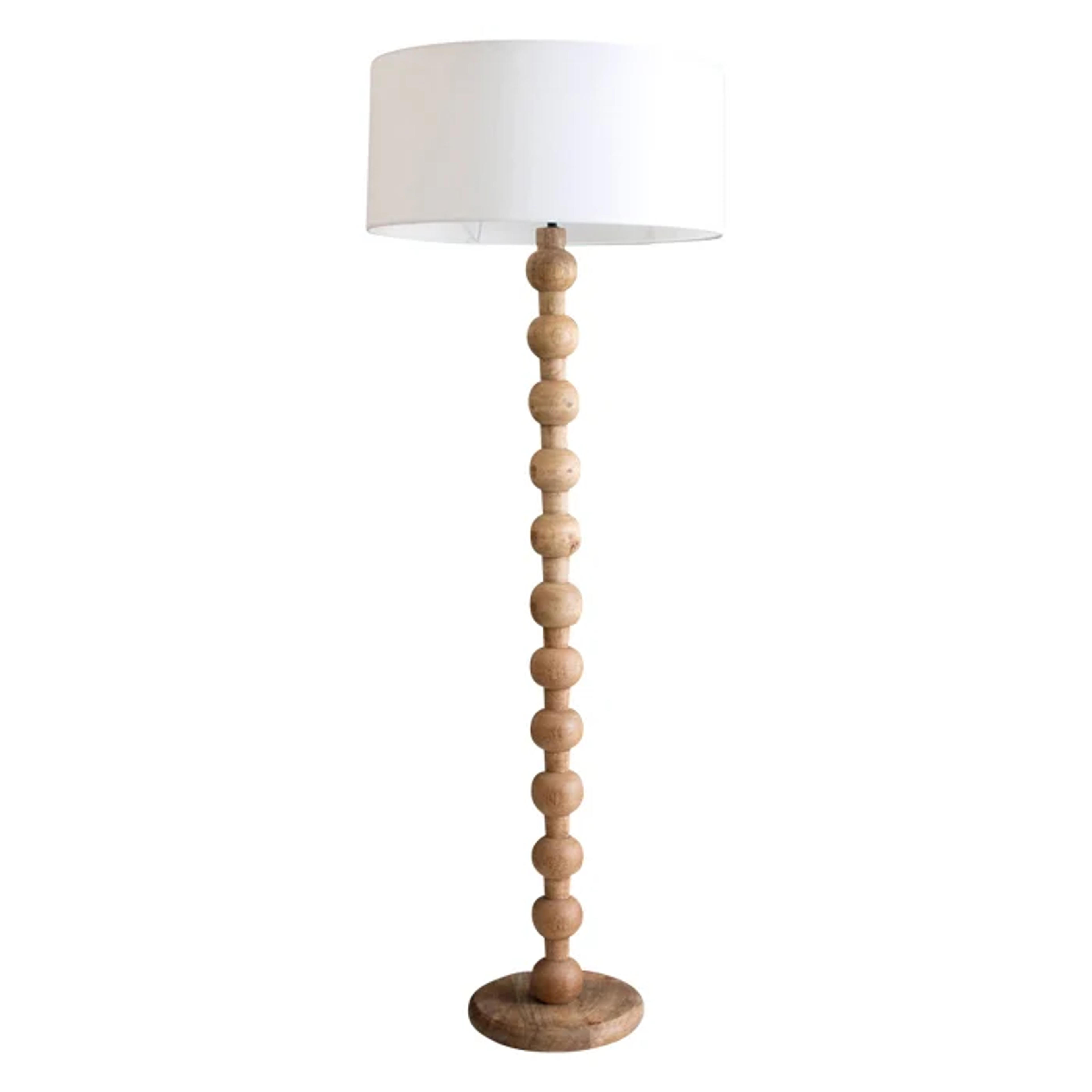 Designer Turned Natural Wood Floor Lamp with Off-White Shade – BSEID