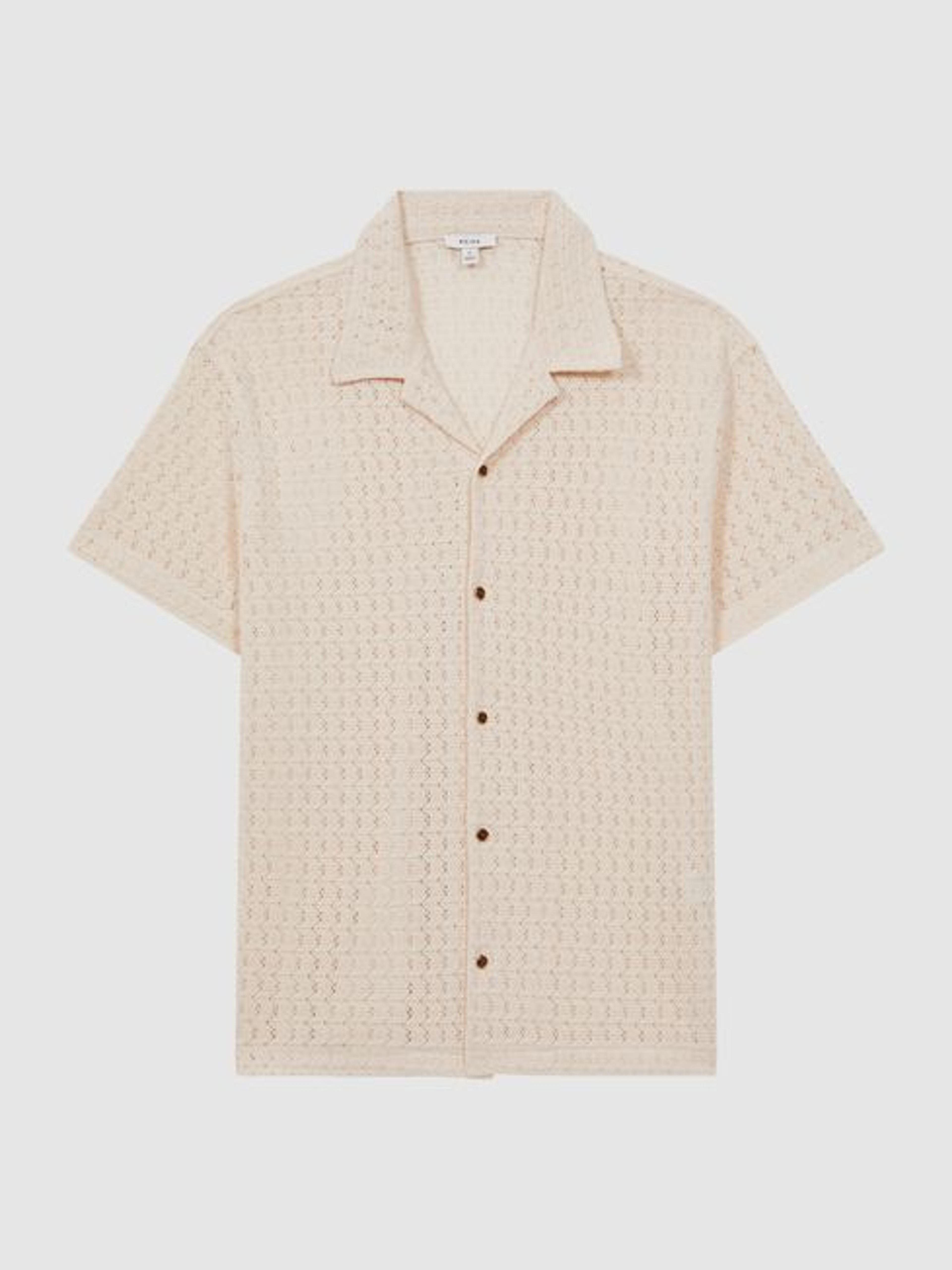 Reiss Scorpios Crochet Cuban Collar Button Through T-Shirt | REISS USA