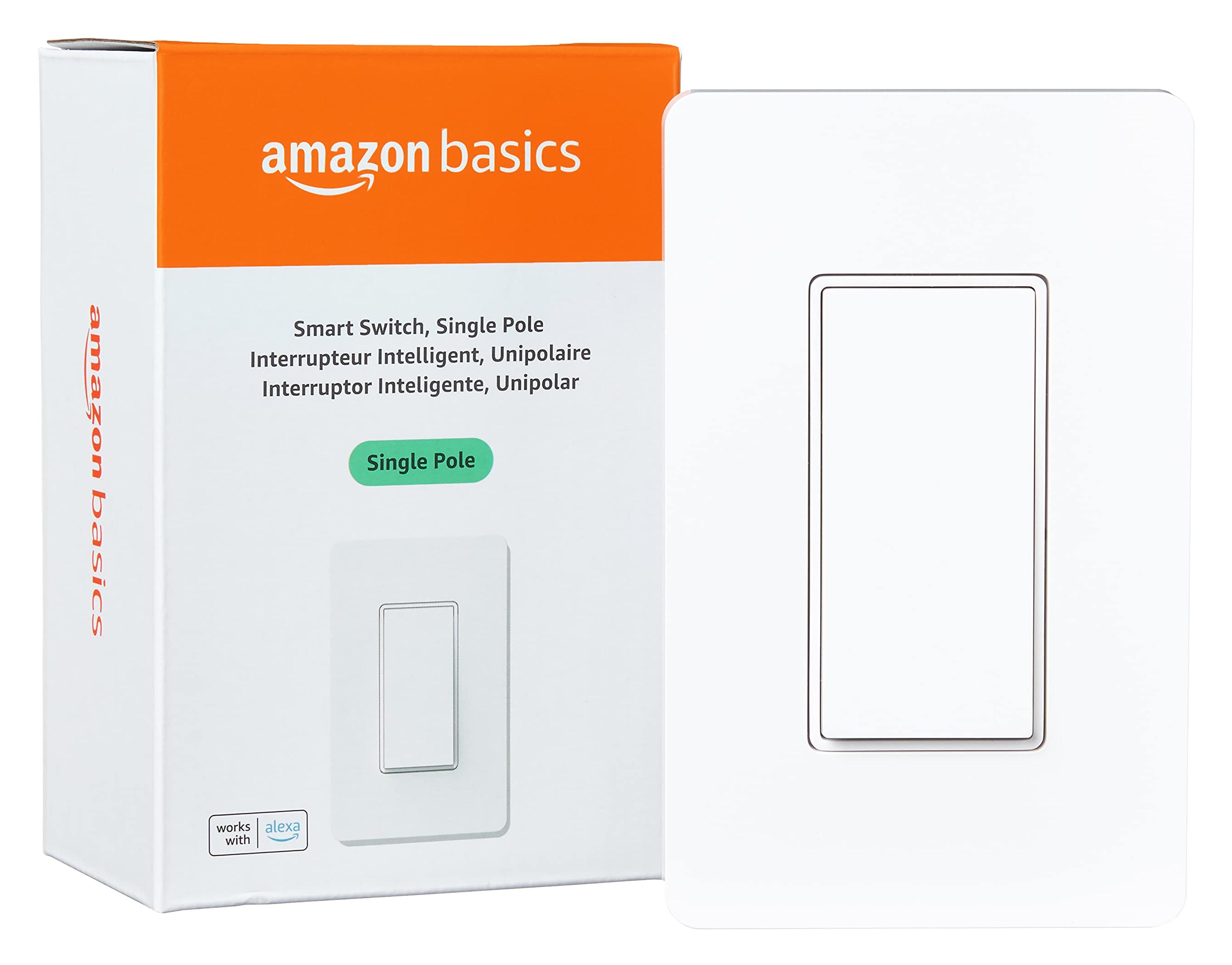 Amazon Basics Single Pole Smart Switch, Neutral Wire Required, 2.4 Ghz WiFi, Works with Alexa, White, 4.65 x 2.91 x 1.74 in - Amazon.com