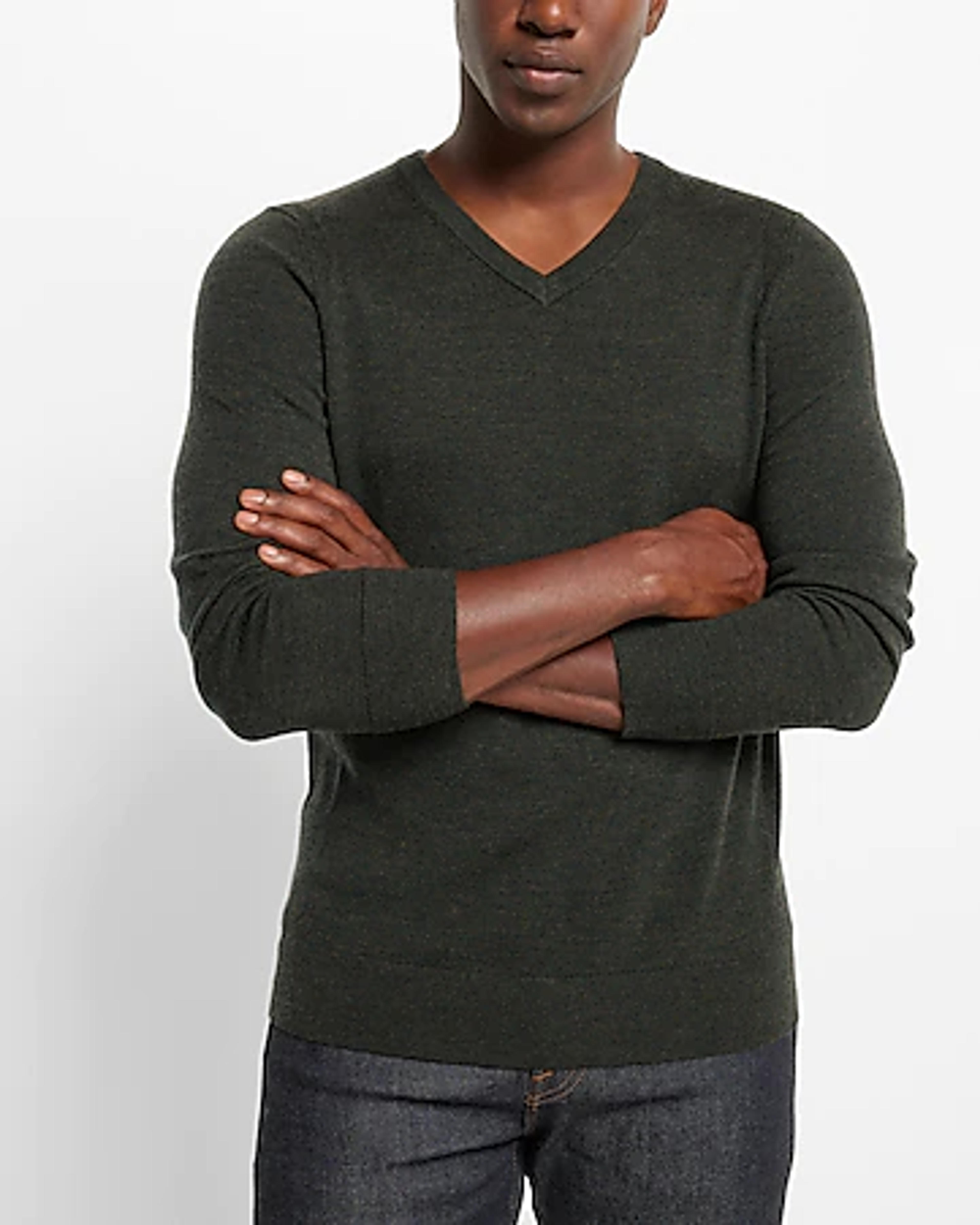 Solid Merino Wool V-neck Sweater | Express