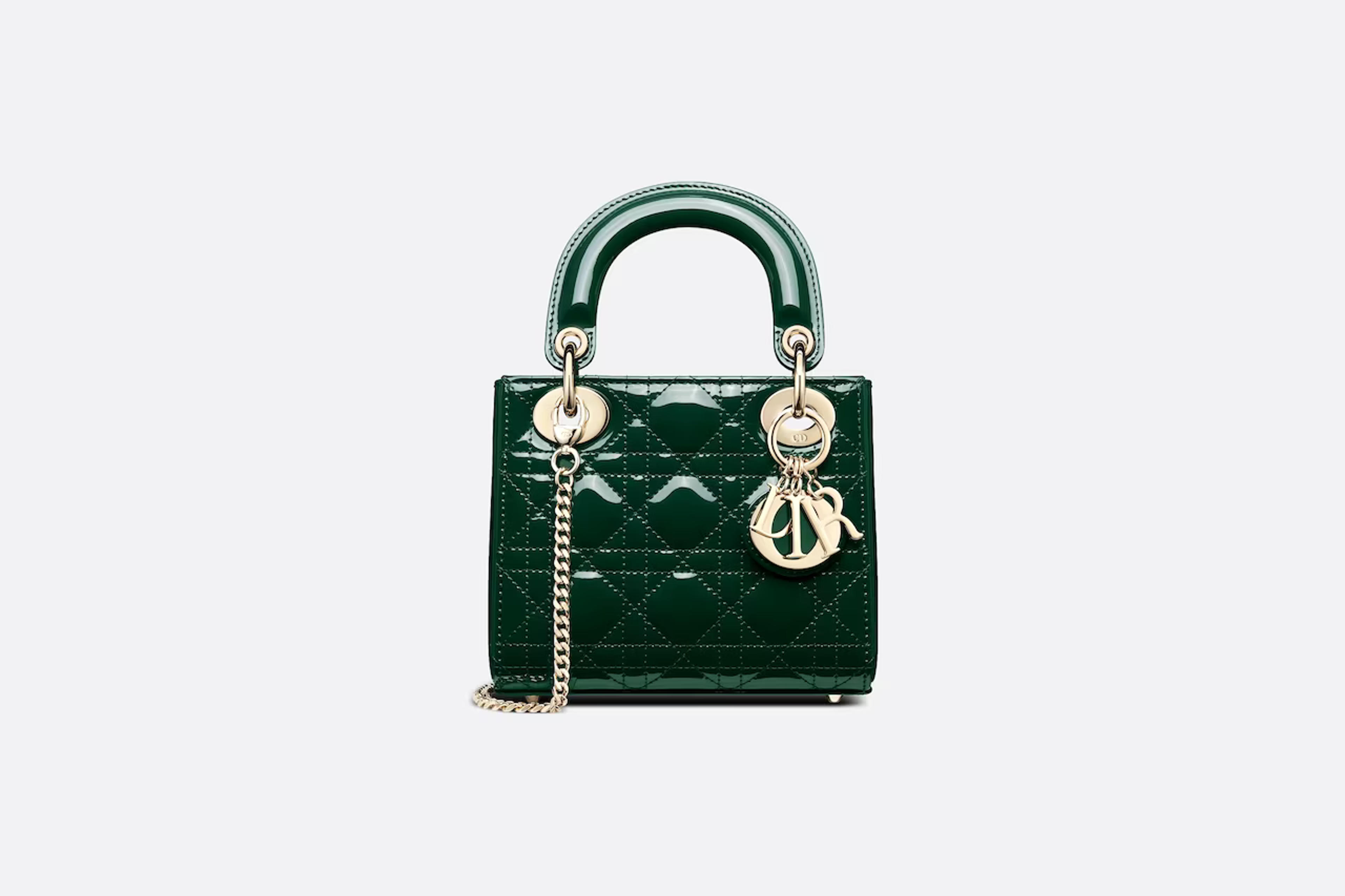 Mini Lady Dior Bag Pine Green Patent Cannage Calfskin | DIOR US