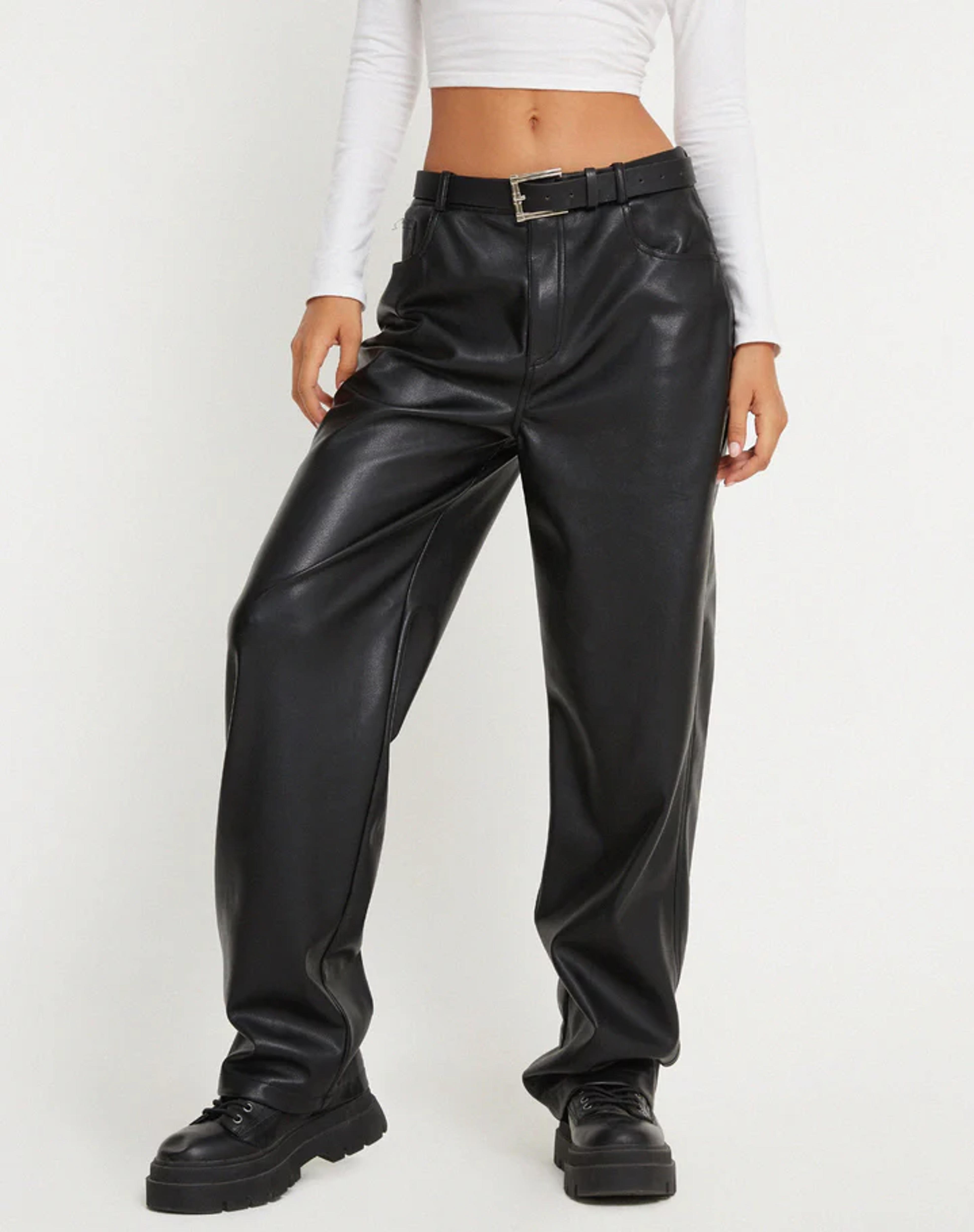 High Waist Faux Leather Trouser | Parallel Trouser – motelrocks-com-us