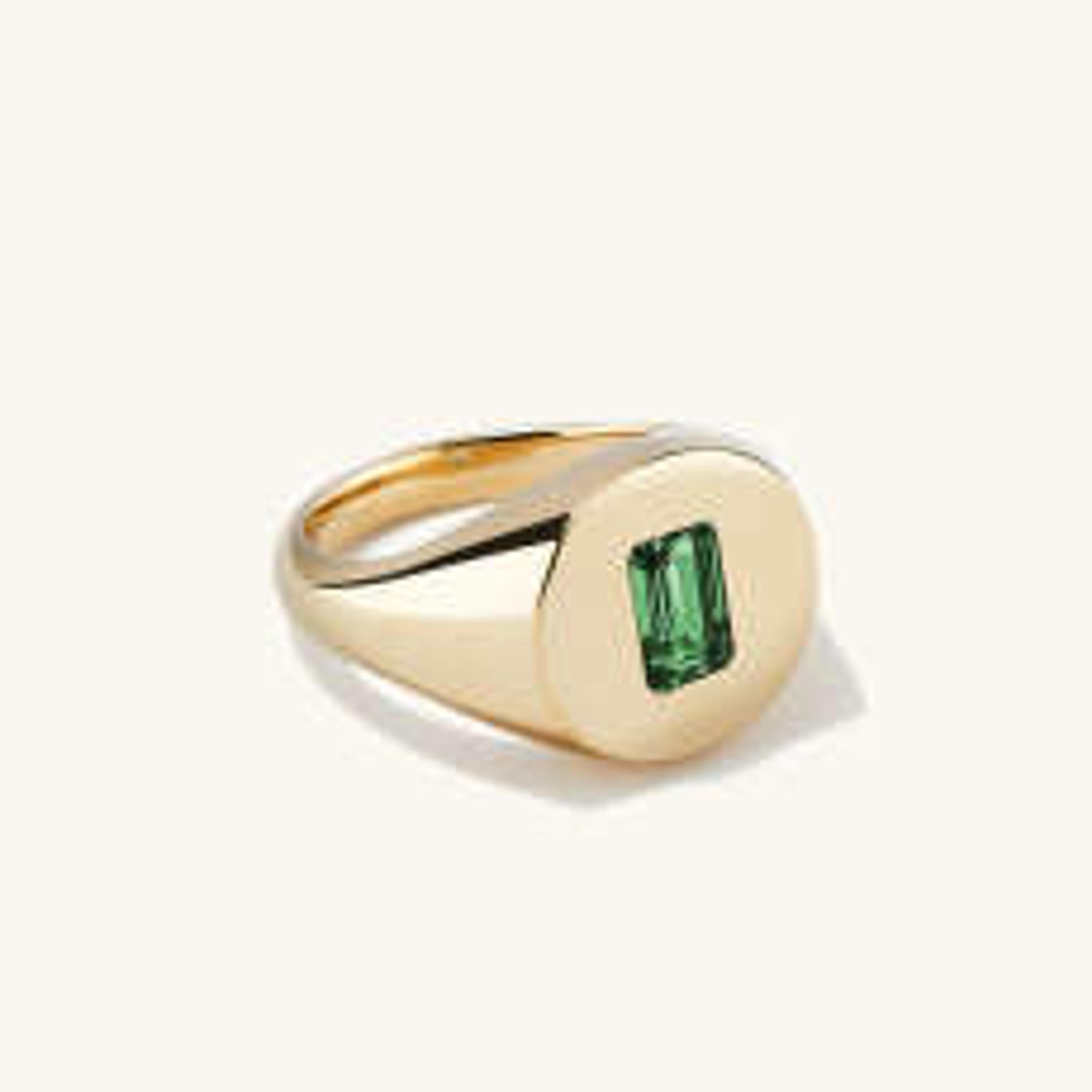 Bold Gemstone Signet Pinky Ring Chrome Diopside