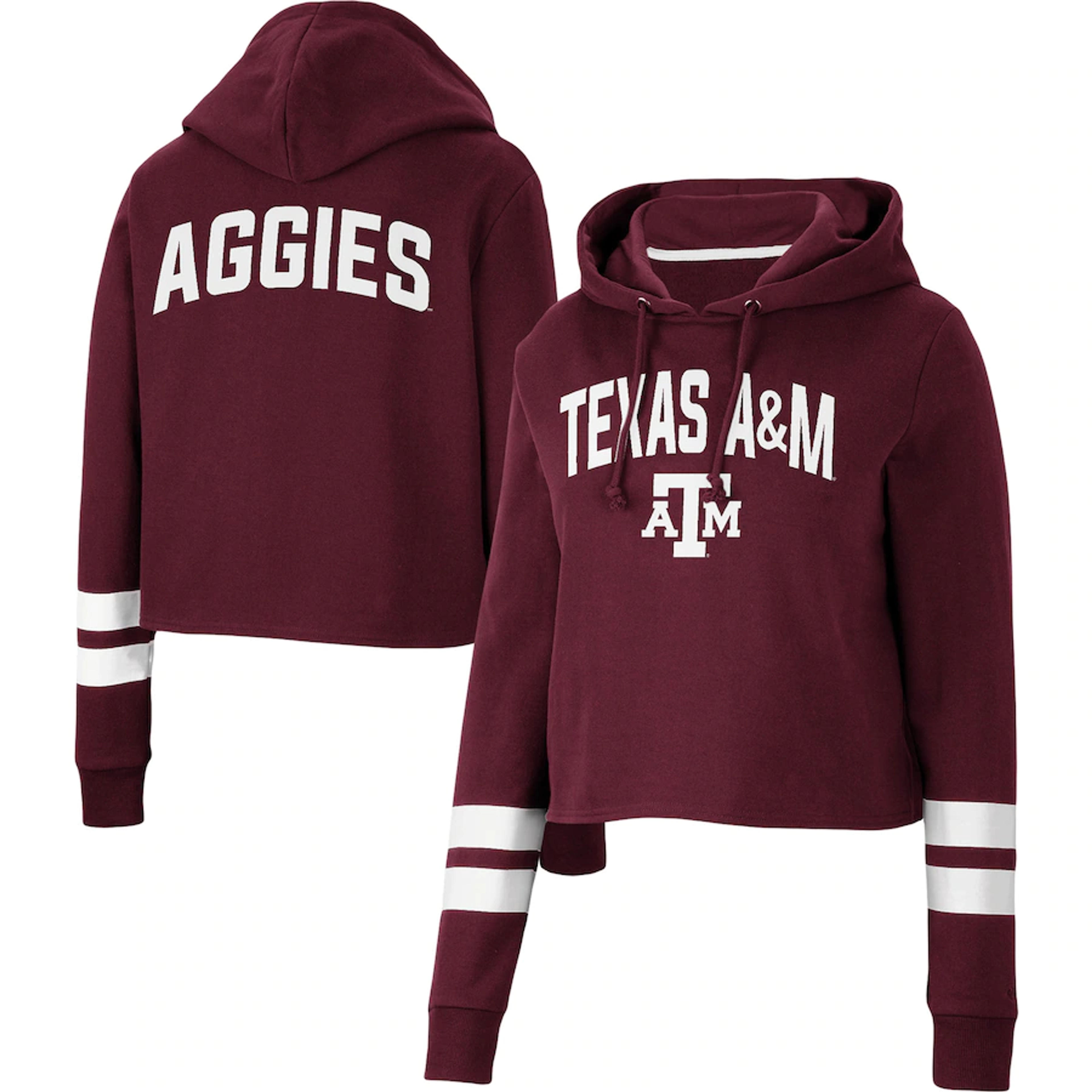 Women's Colosseum Maroon Texas A&M Aggies Throwback Stripe Cropped Pullover Hoodie