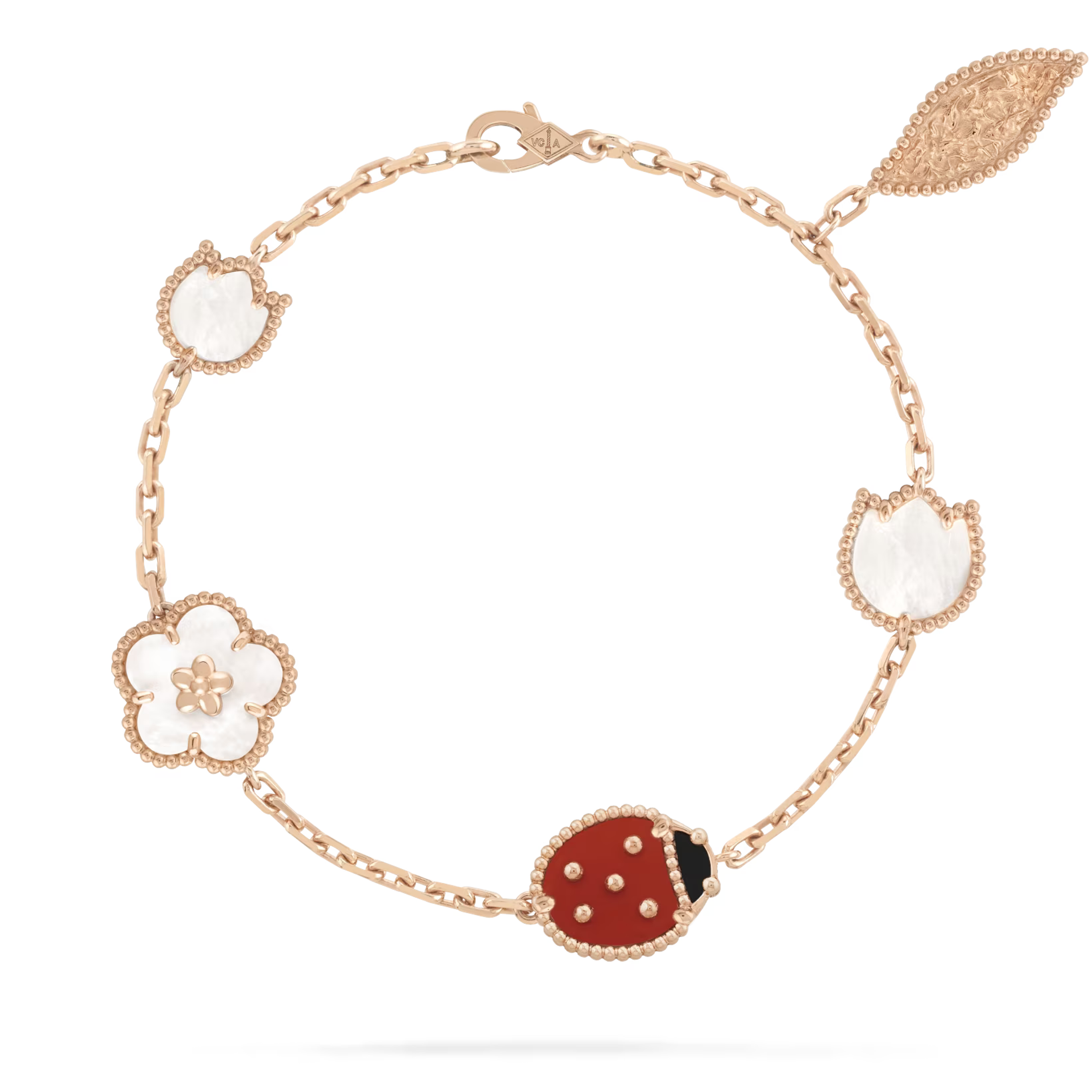 Lucky Spring bracelet, 5 motifs 18K rose gold, Carnelian, Mother-of-pearl, Onyx - Van Cleef & Arpels