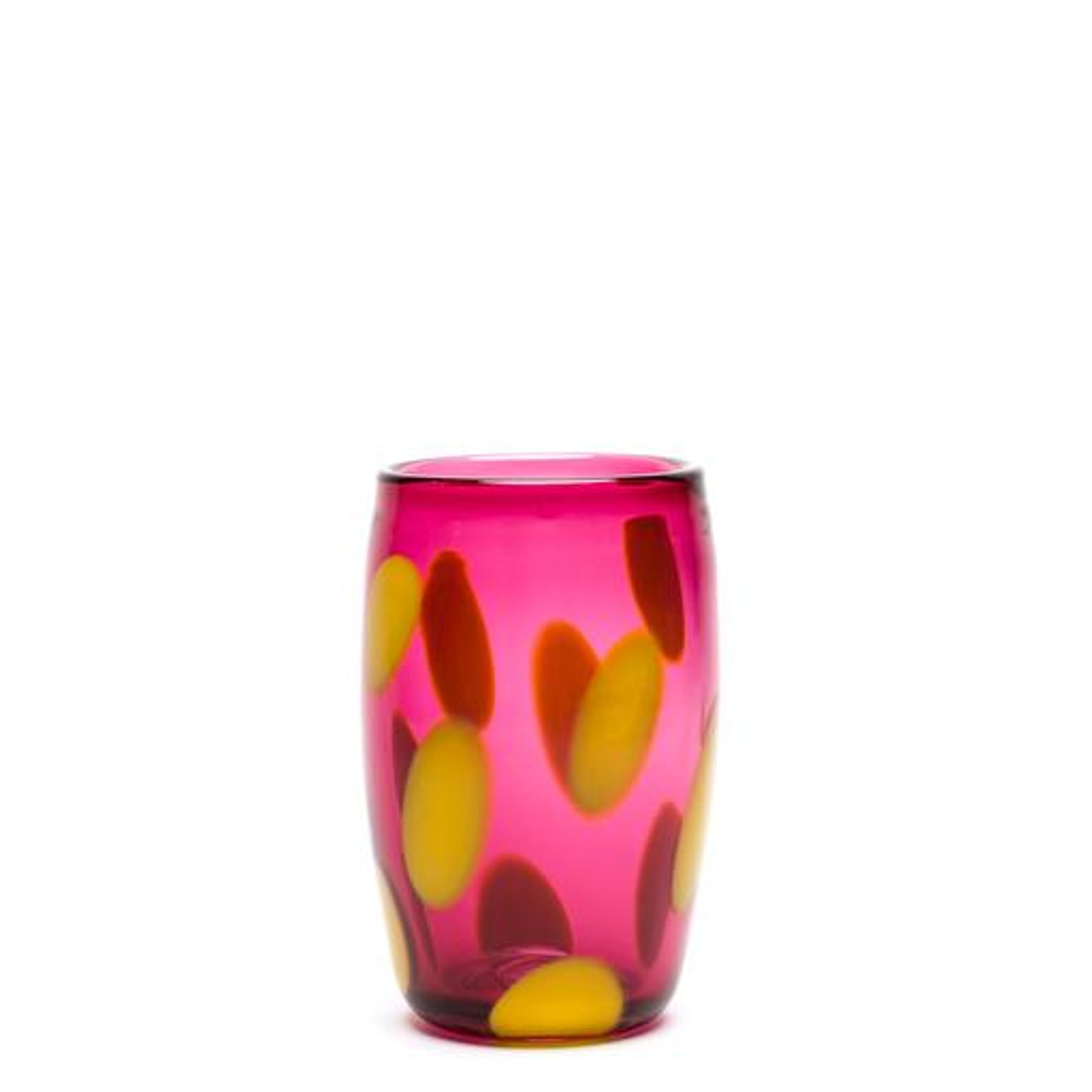 Transparent Fuchsia with Yellow Spotted Cylinder Vase