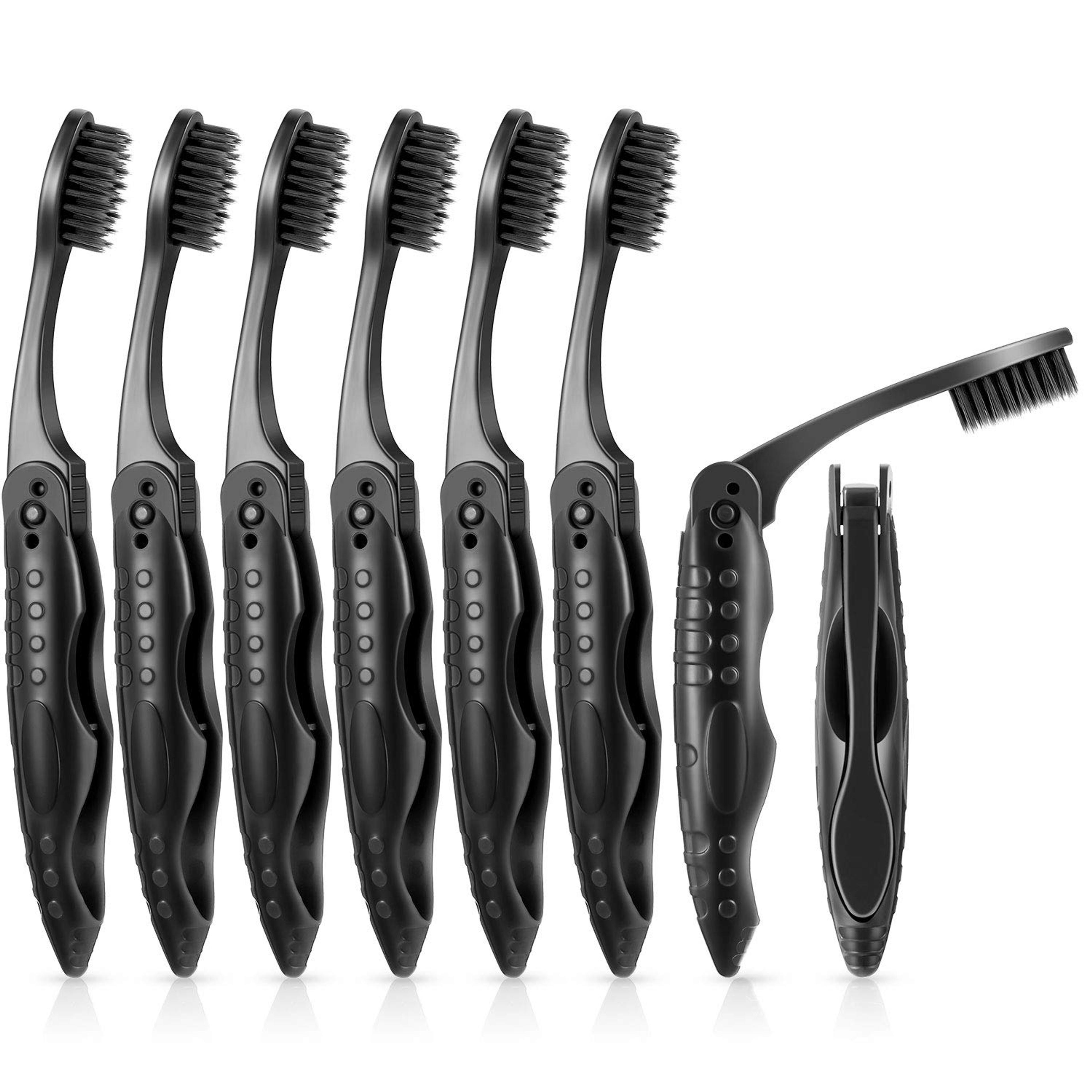 8 Packs Black Travel Folding Toothbrush Portable Charcoal Toothbrush with Soft Medium Bristles for Camping : Amazon.co.uk: Health & Personal Care