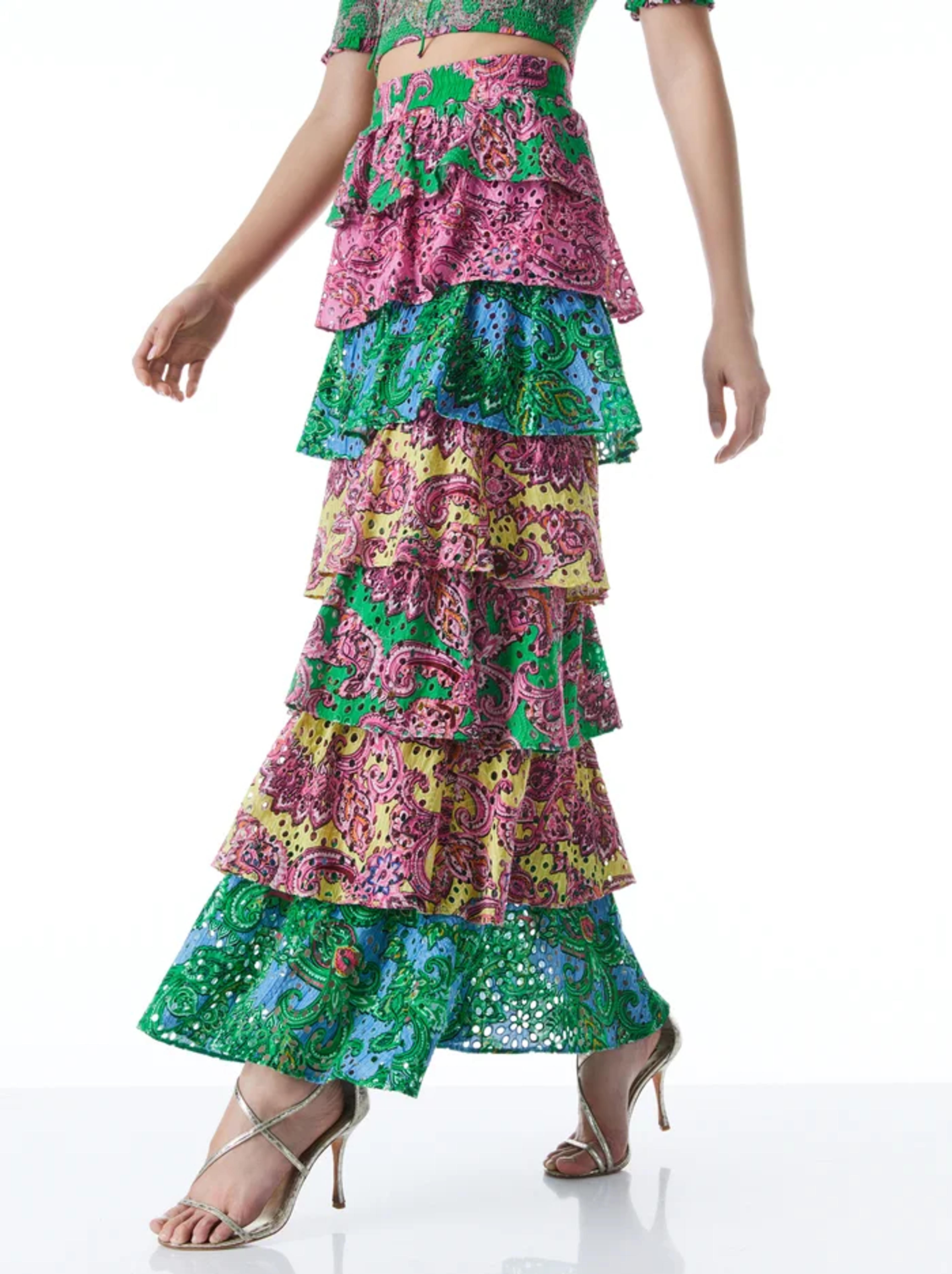 Jia Tiered Ruffle Skirt In Multi | Alice And Olivia