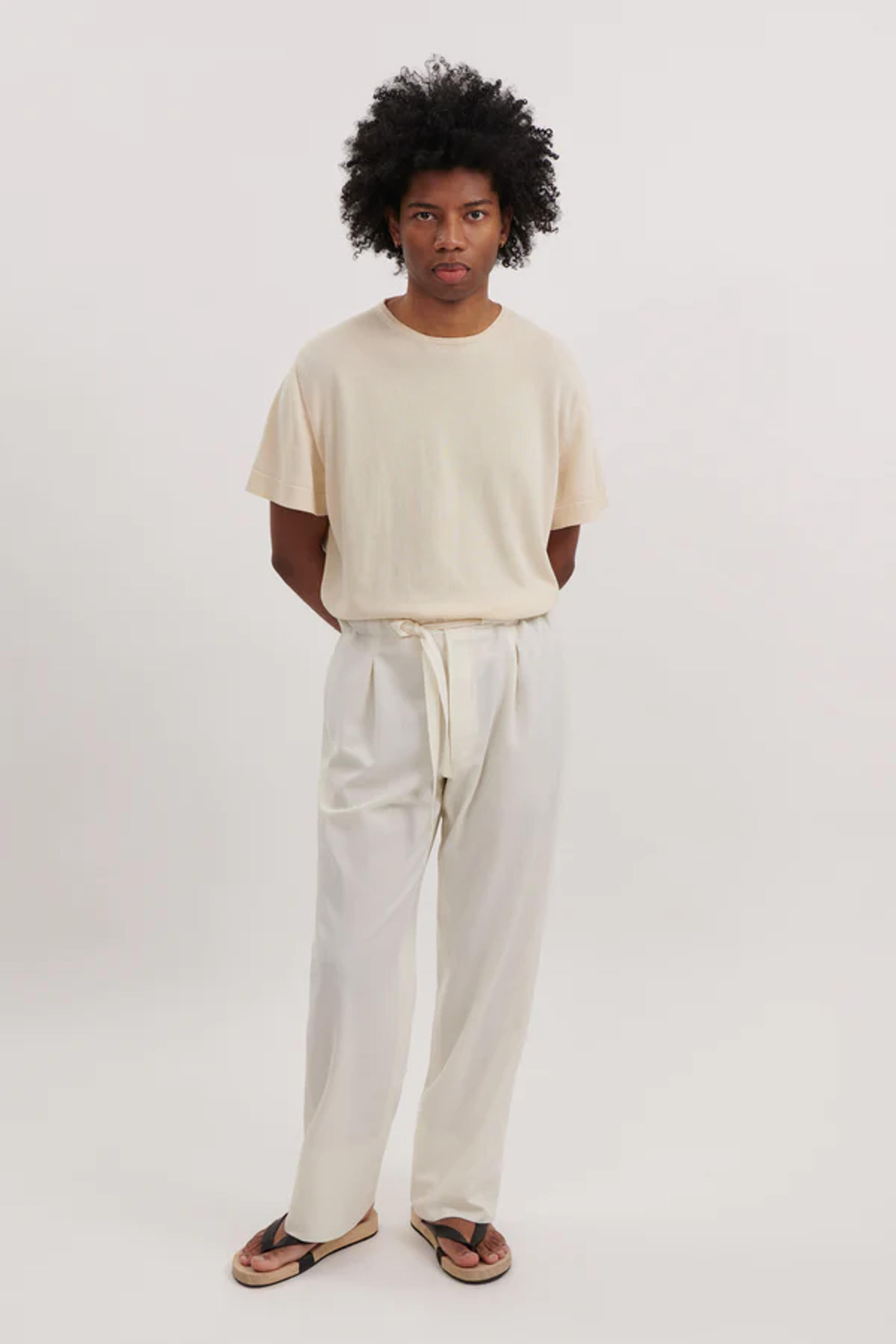 Drawstring Trouser (Ivory Wool Seersucker) - Stoffa