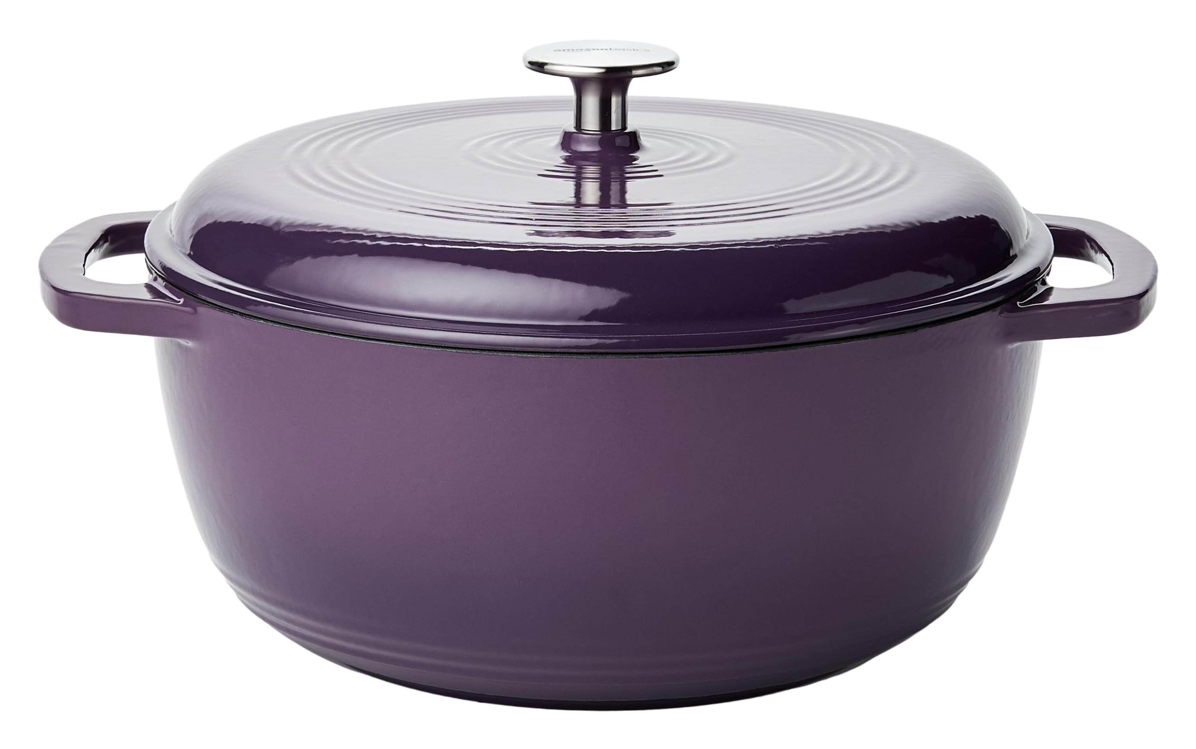 Amazon Basics Enameled Cast Iron Covered Round Dutch Oven, 6-Quart, Purple