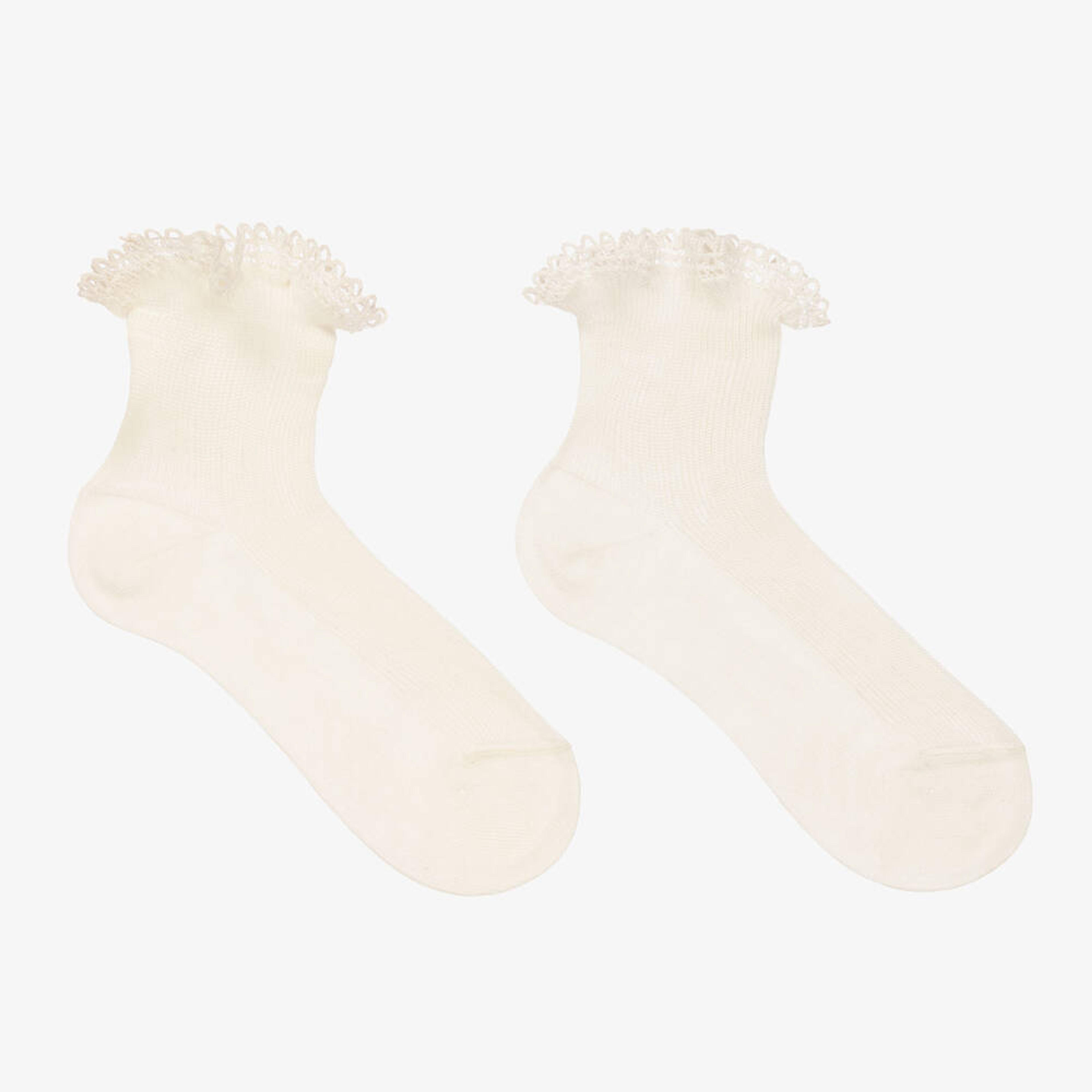 Girls Ivory Lace Cotton Socks