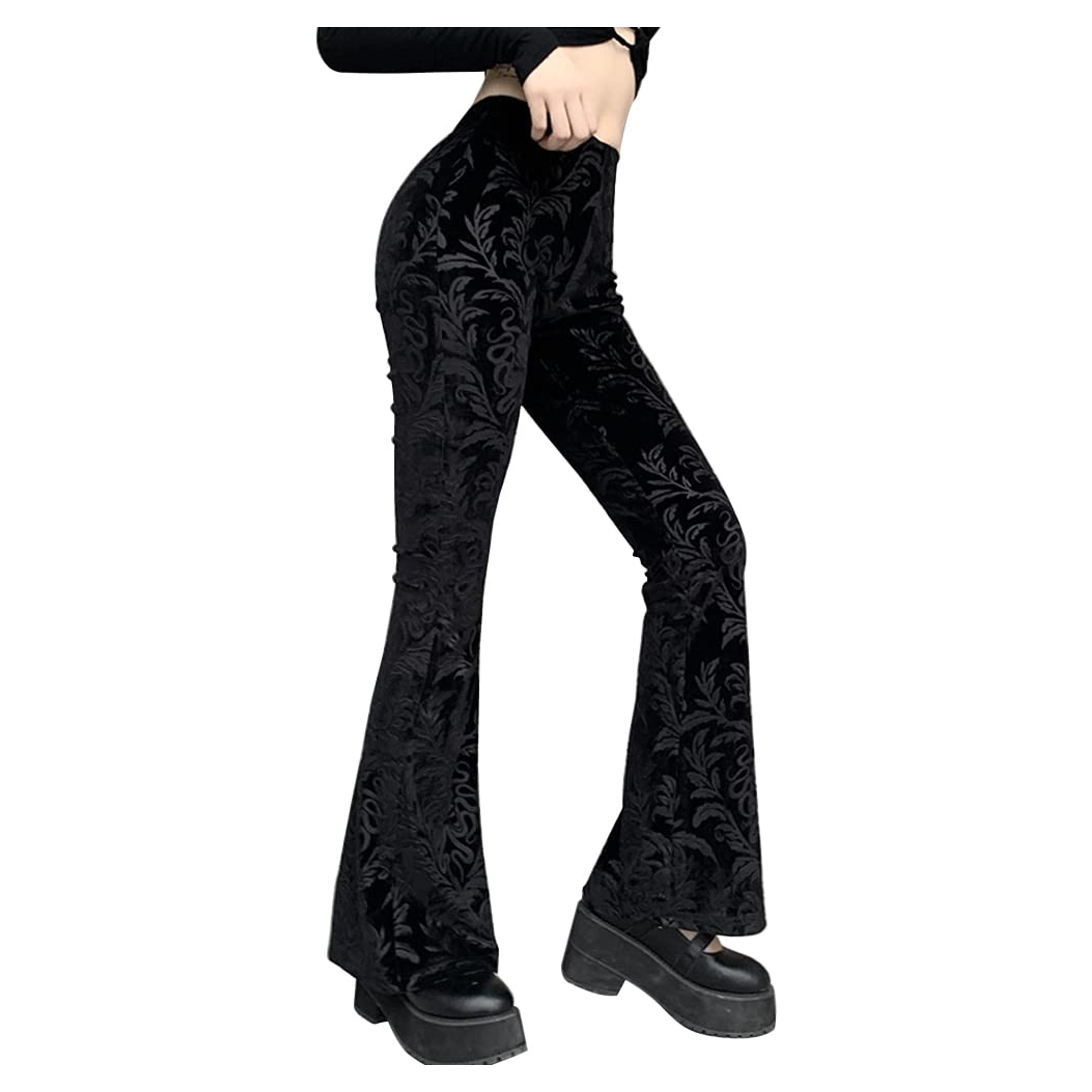 Women's Steampunk Gothic Flare Pants High Waisted Leggings Bell Bottoms Cargo Baggy Streetwear Joggers Trousers