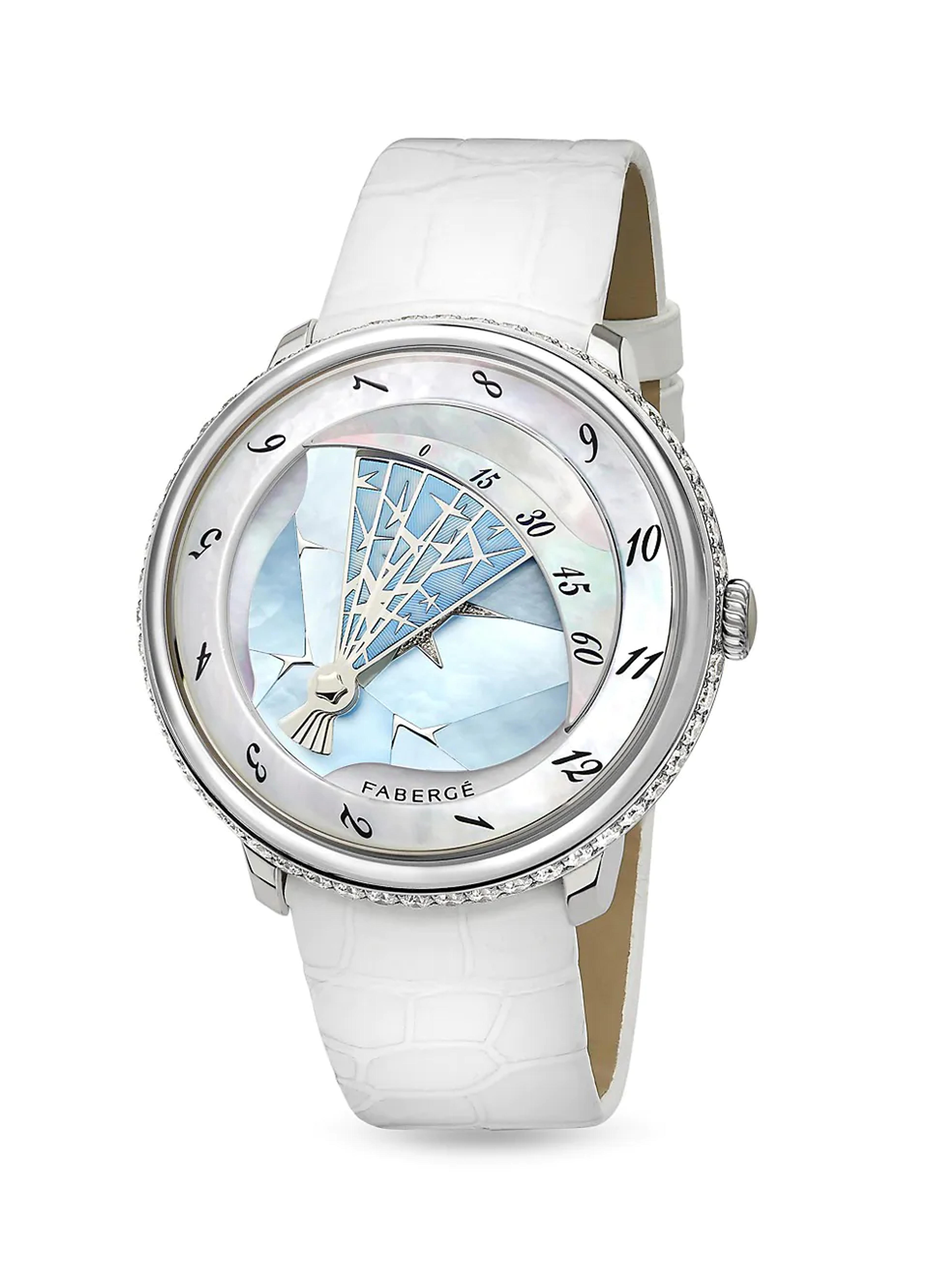 Shop Fabergé Compliquée Peacock Winter Platinum & Diamond Watch | Saks Fifth Avenue