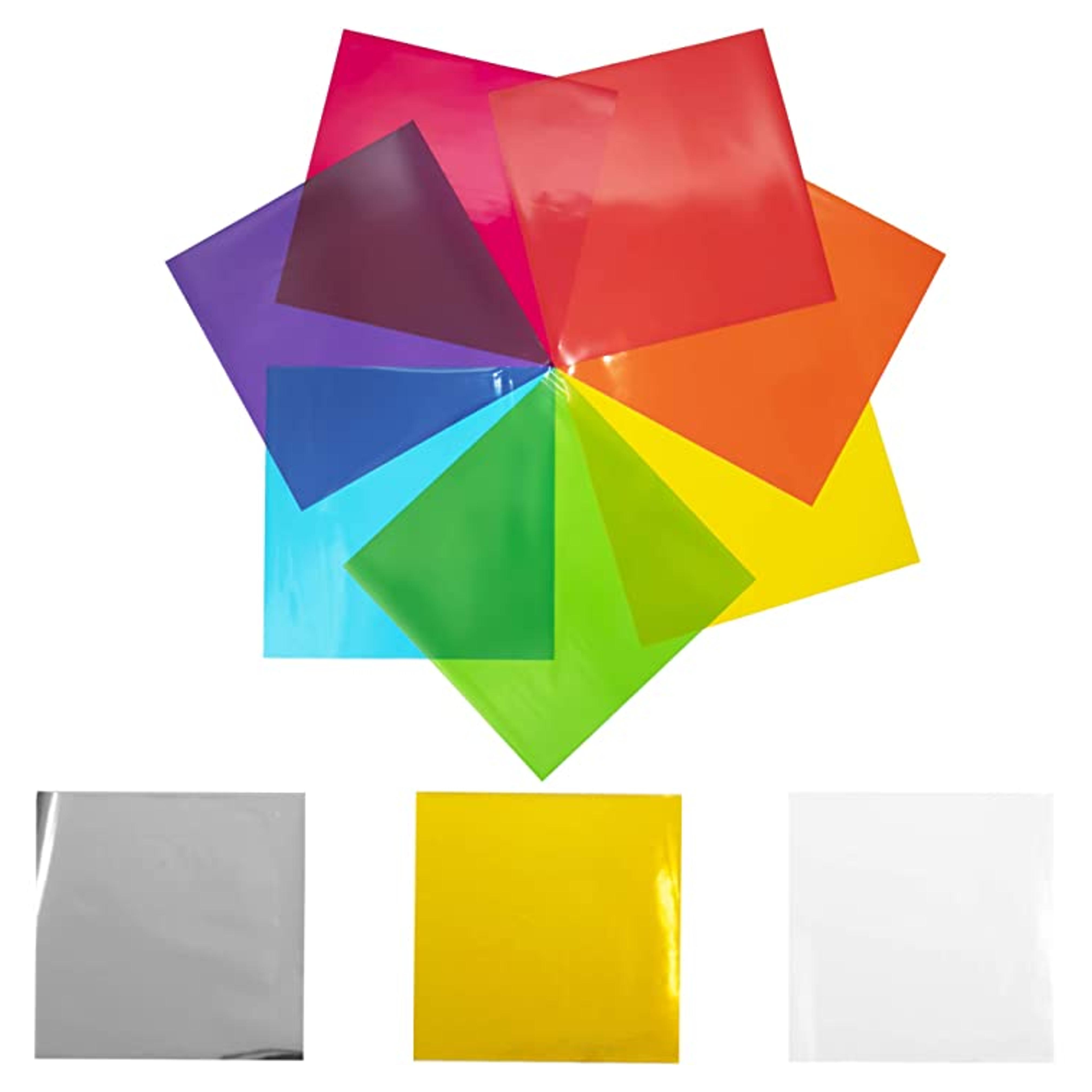 120 pcs Cello Sheets 8 x 8 in (10 Colors Silver & Gold Included) - Colored Cellophane Sheets - Colored Cellophane Wrap - Colored Transparency Sheets - Colored Saran Wrap - Cellophane Paper Wrapping