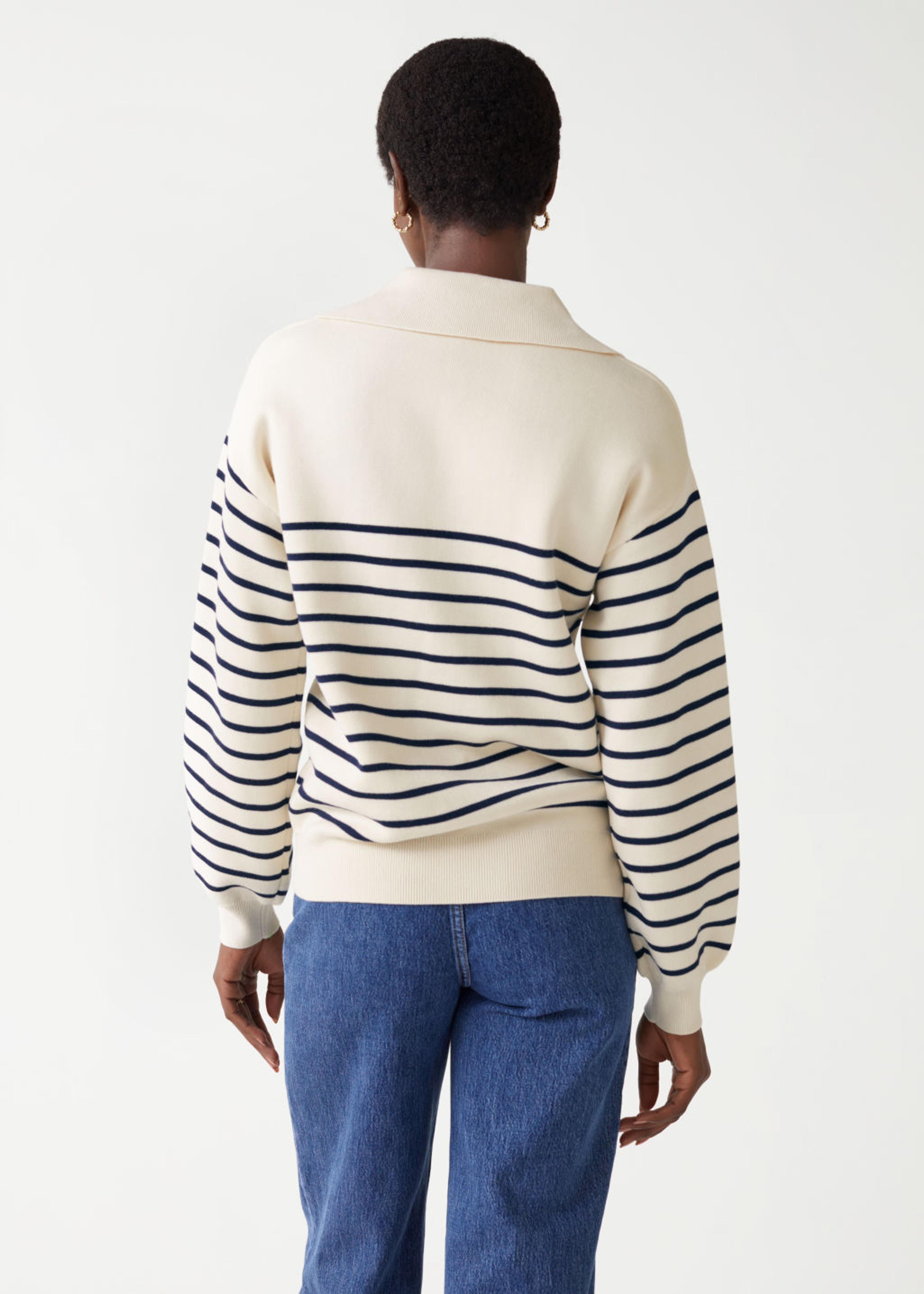 Relaxed Collared Sweater - White Stripes - Sweaters - & Other Stories US