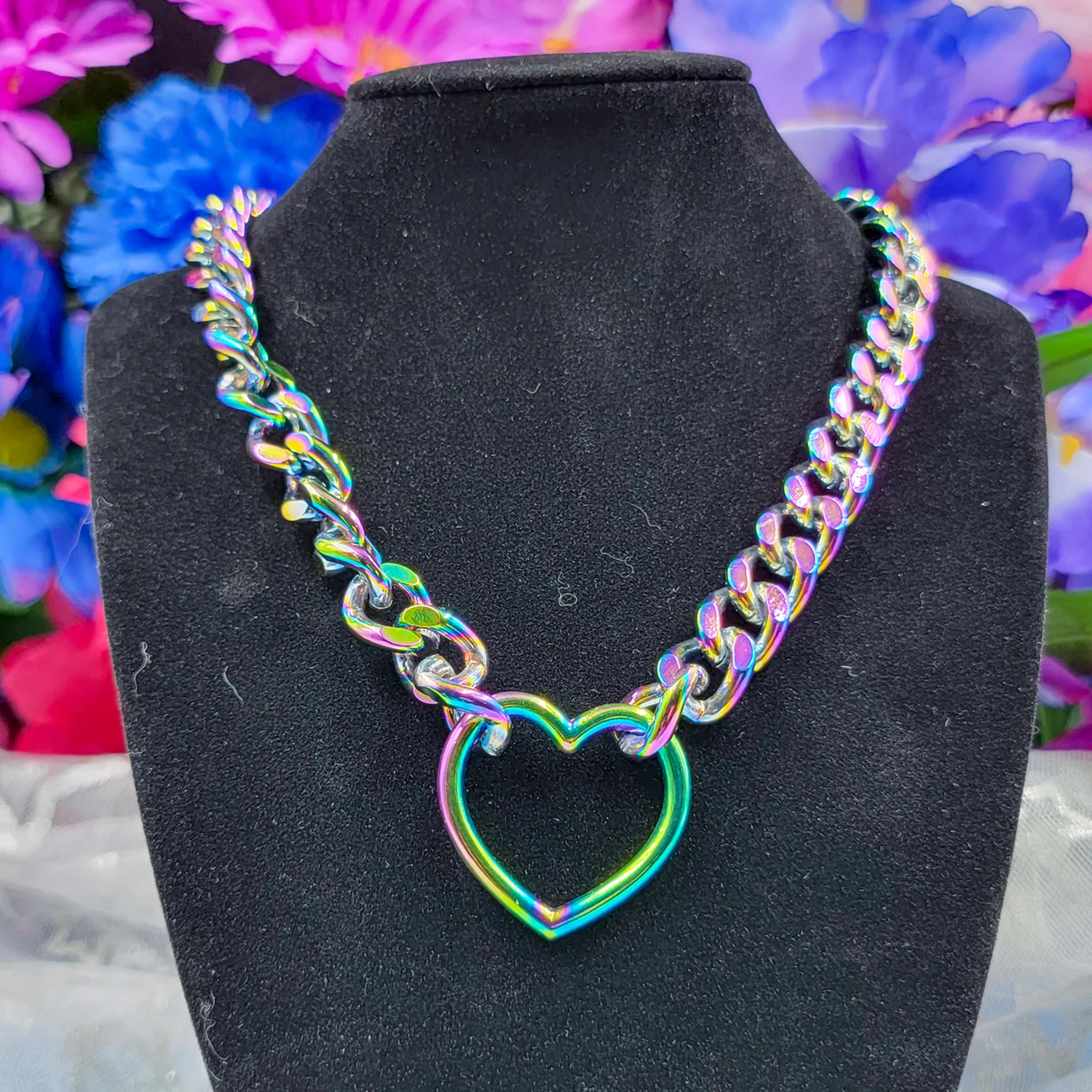 Heart Chain Choker/Necklace - Rainbow Metal – The Contresens