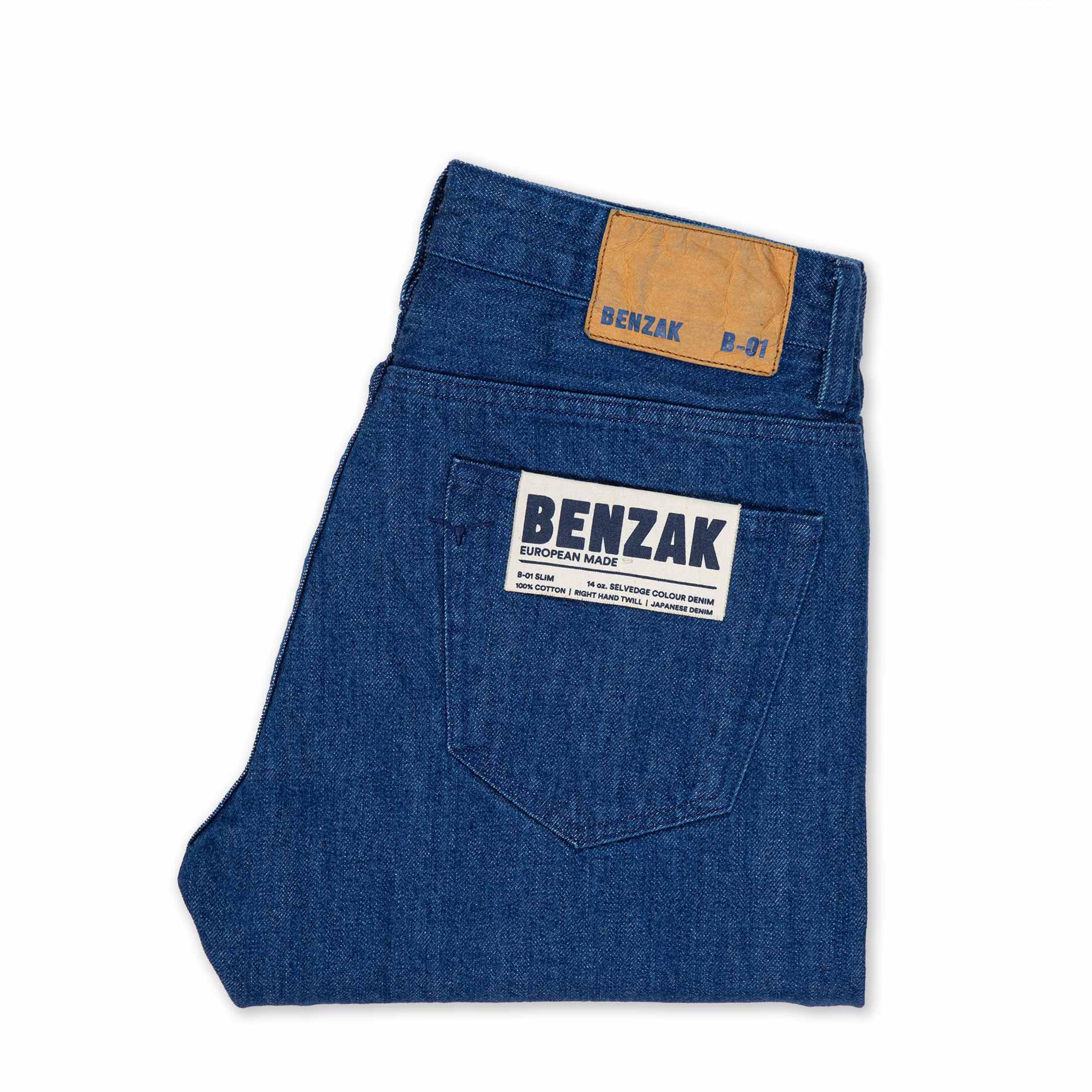 B-01 SLIM 14 oz. selvedge colour denim / blue | BENZAK – Benzak Denim Developers